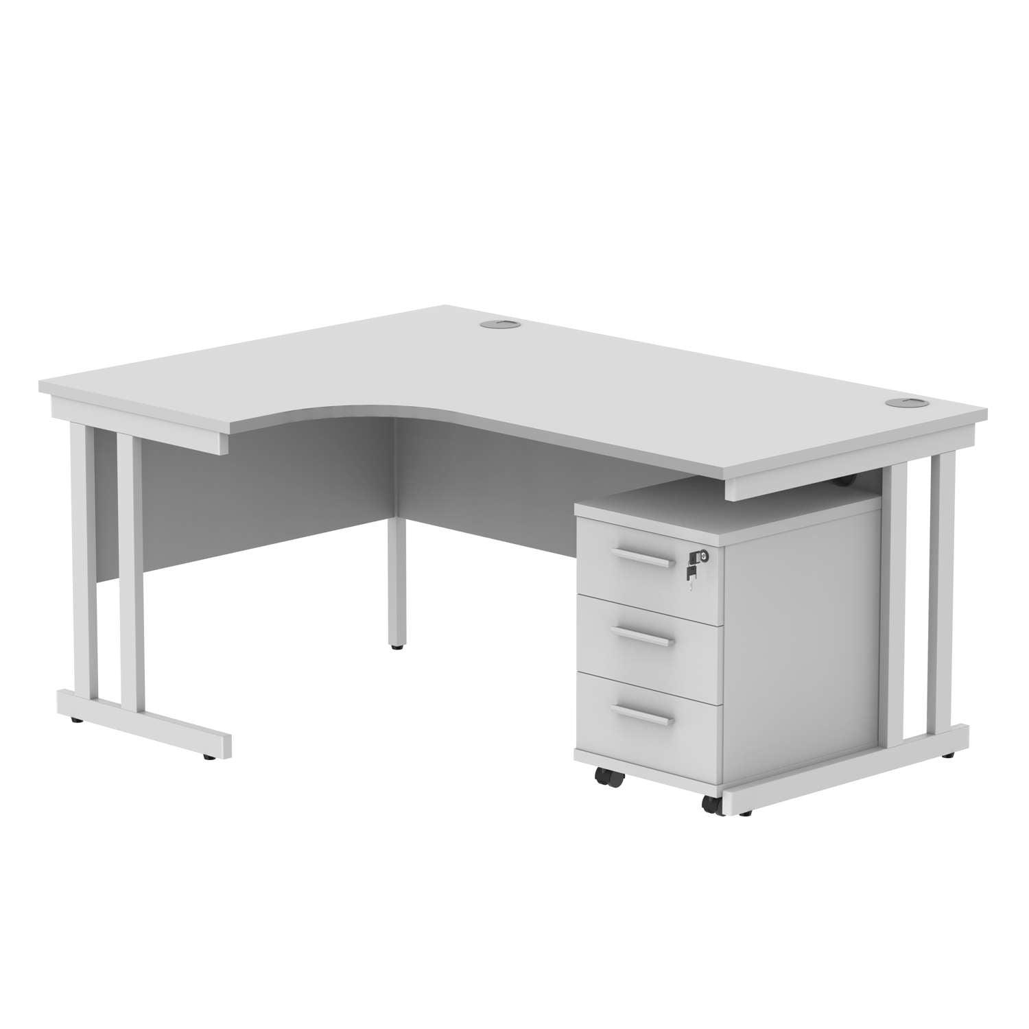 Double Upright Left Hand Radial Desk + 3 Drawer Mobile Under Desk Pedestal (FSC)