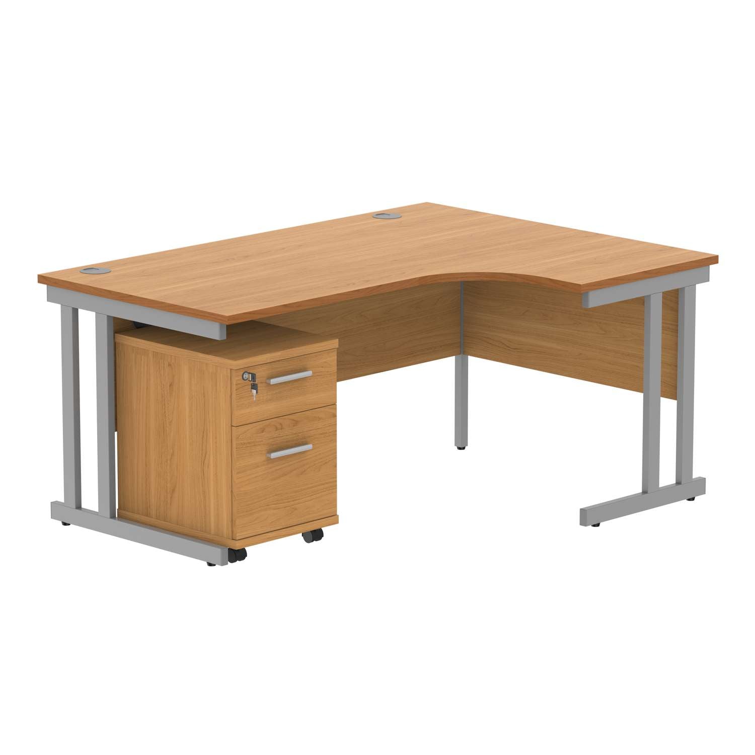 Double Upright Right Hand Radial Desk + 2 Drawer Mobile Under Desk Pedestal (FSC)