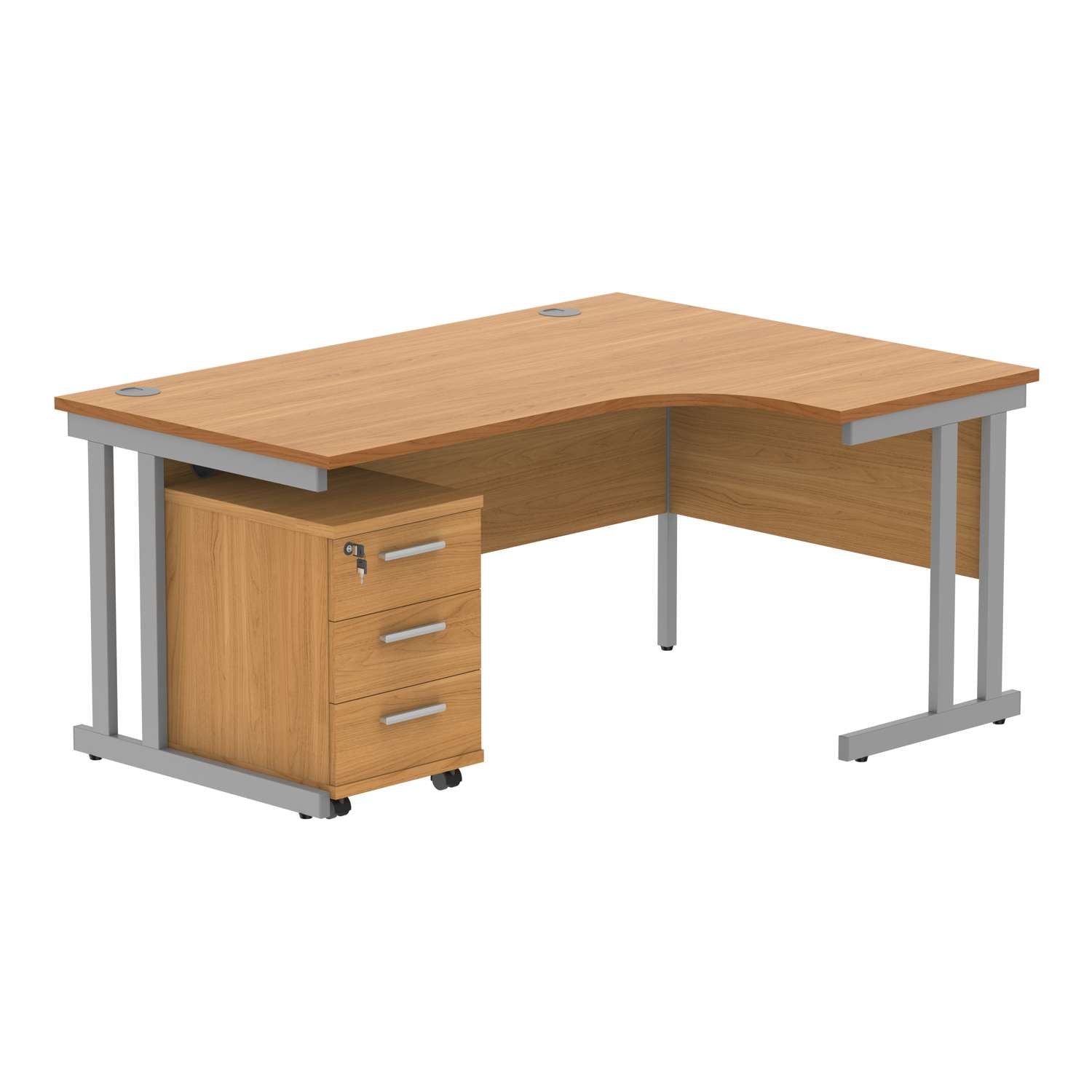 Double Upright Right Hand Radial Desk + 3 Drawer Mobile Under Desk Pedestal (FSC)