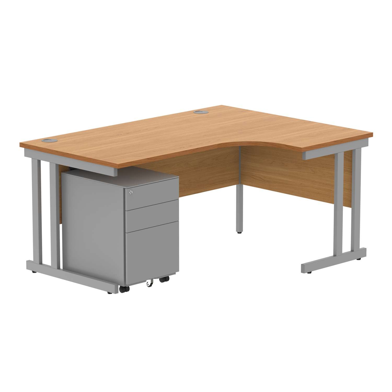 Double Upright Right Hand Radial Desk + Under Desk Steel Pedestal 3 Drawers (FSC)