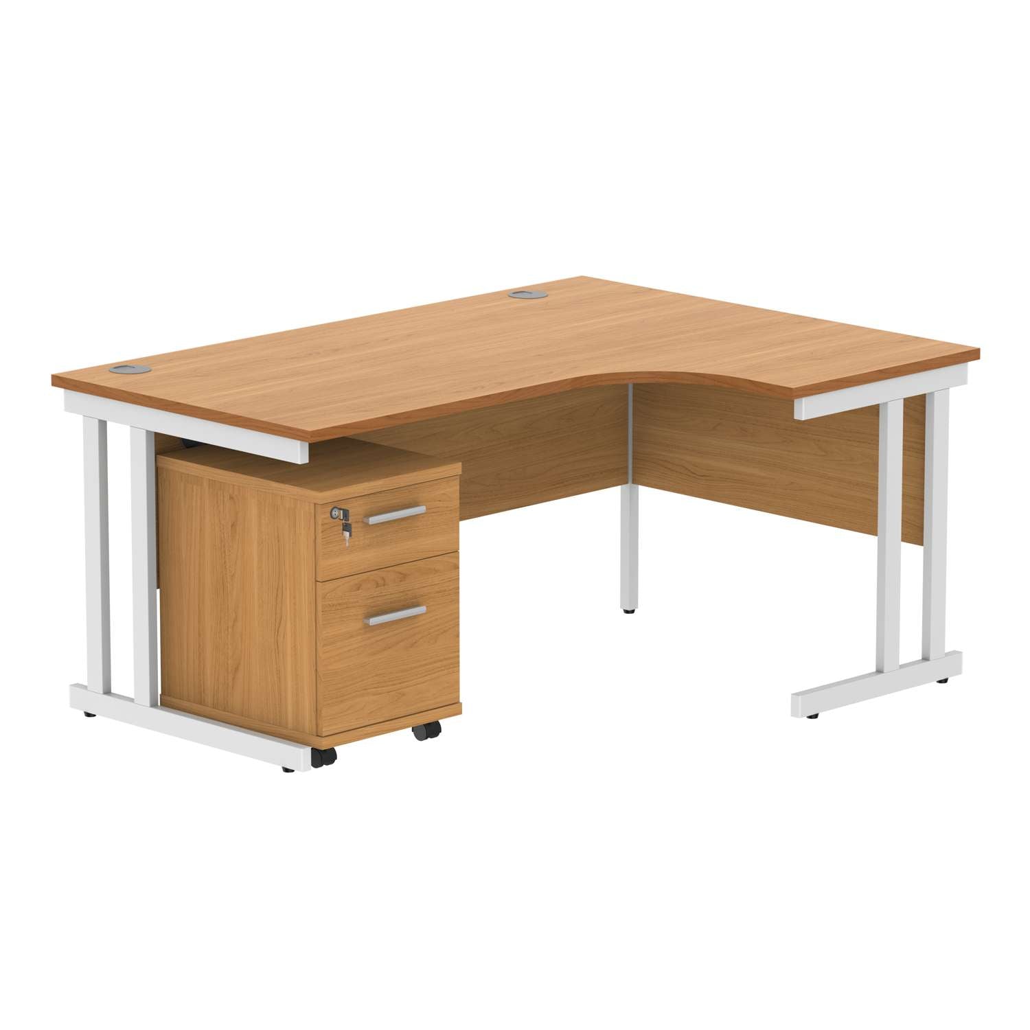 Double Upright Right Hand Radial Desk + 2 Drawer Mobile Under Desk Pedestal (FSC)