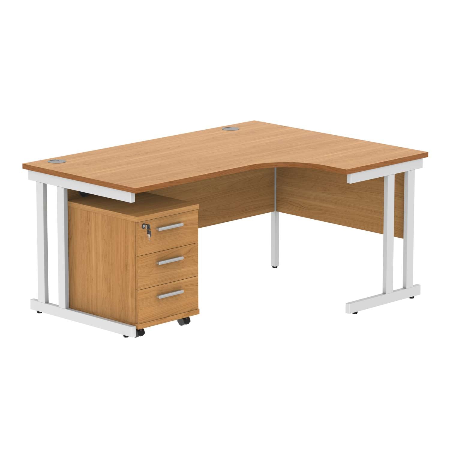 Double Upright Right Hand Radial Desk + 3 Drawer Mobile Under Desk Pedestal (FSC)