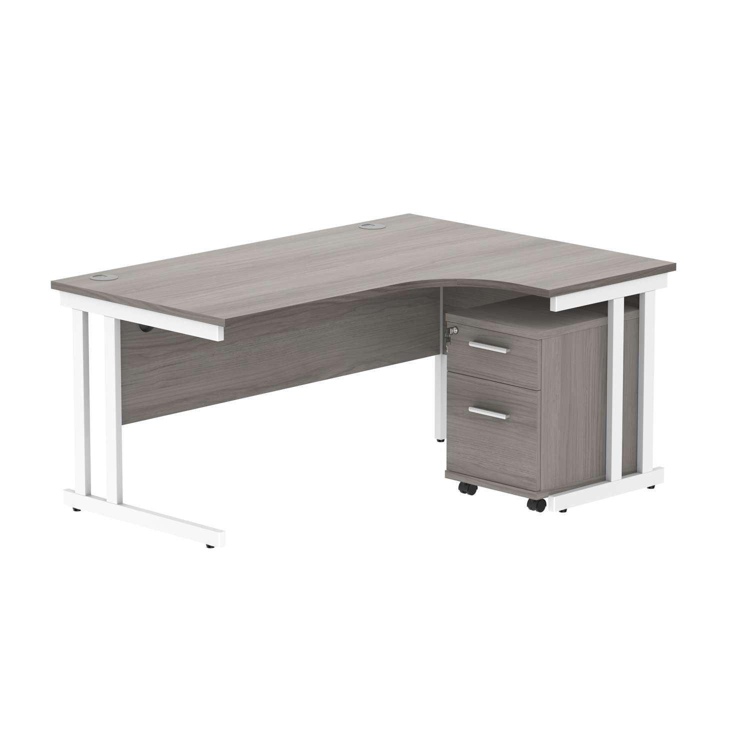 Double Upright Right Hand Radial Desk + 2 Drawer Mobile Under Desk Pedestal (FSC)