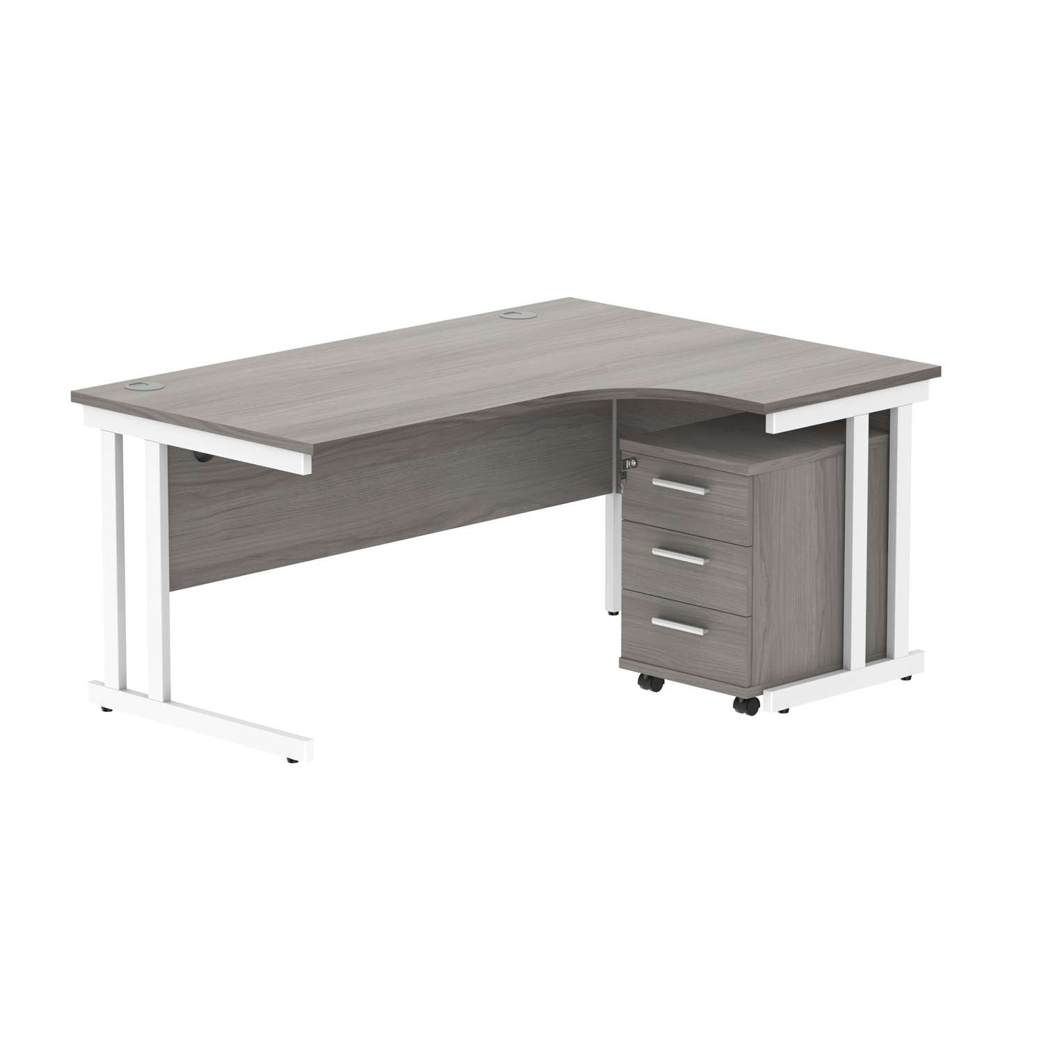 Double Upright Right Hand Radial Desk + 3 Drawer Mobile Under Desk Pedestal (FSC)