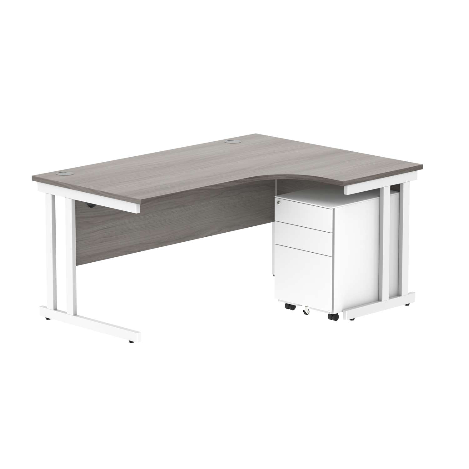 Double Upright Right Hand Radial Desk + Under Desk Steel Pedestal 3 Drawers (FSC)