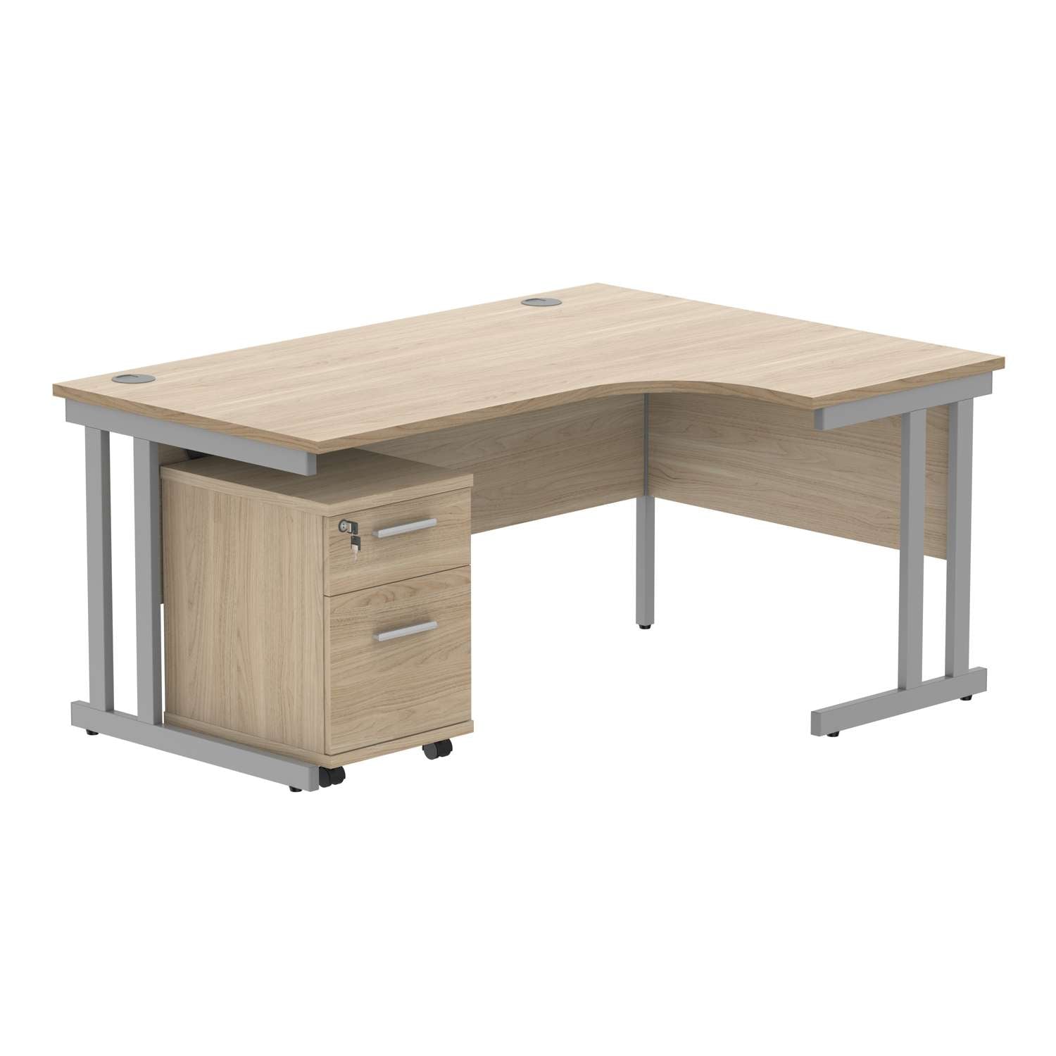 Double Upright Right Hand Radial Desk + 2 Drawer Mobile Under Desk Pedestal (FSC)