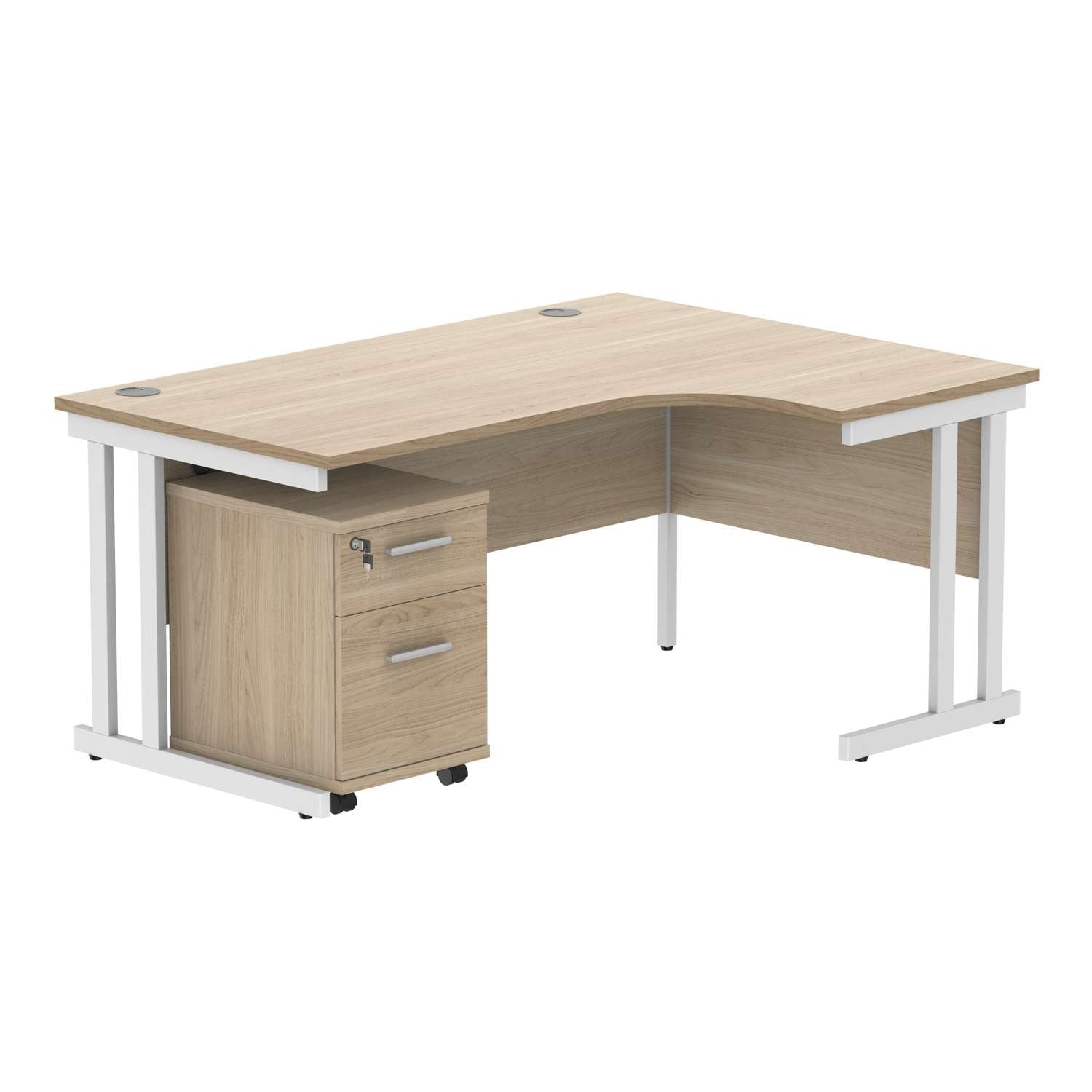 Double Upright Right Hand Radial Desk + 2 Drawer Mobile Under Desk Pedestal (FSC)