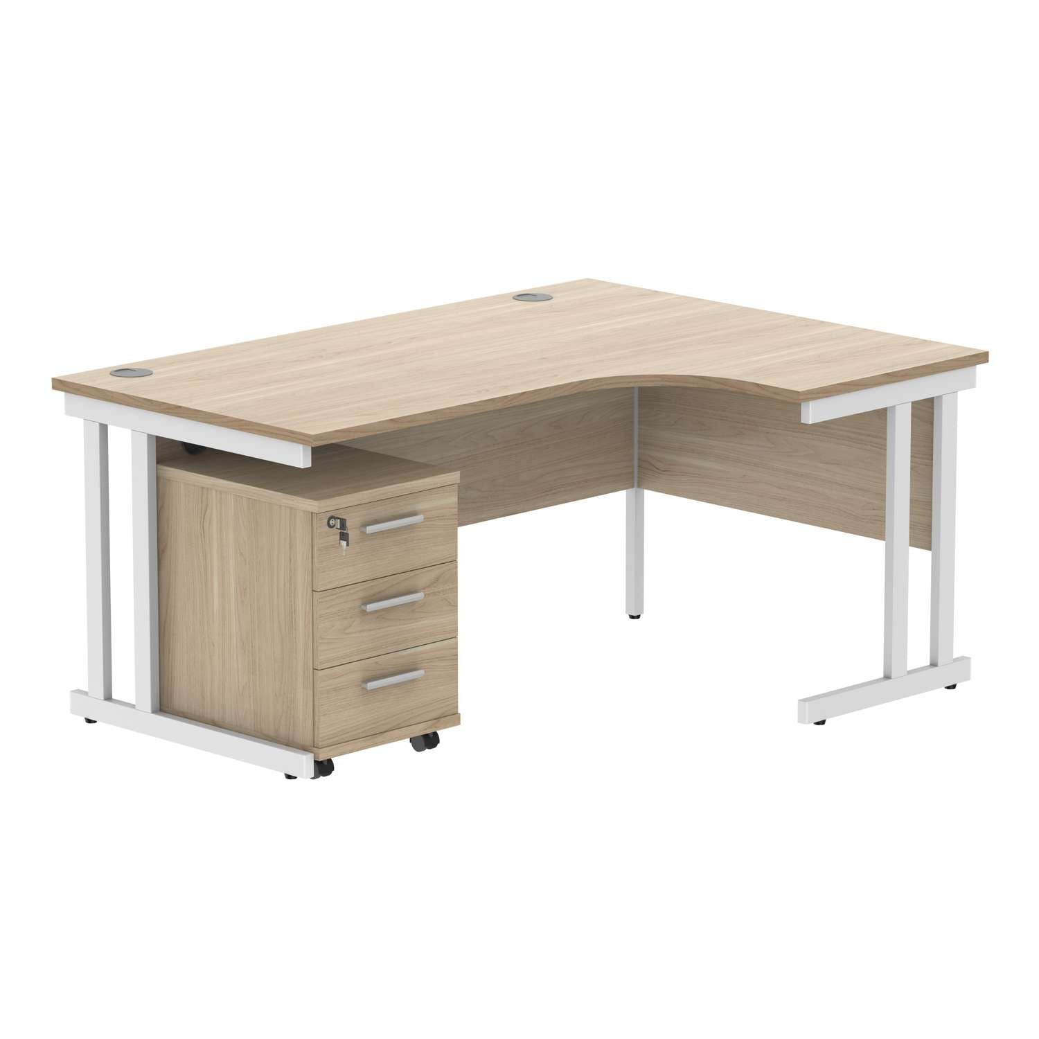 Double Upright Right Hand Radial Desk + 3 Drawer Mobile Under Desk Pedestal (FSC)