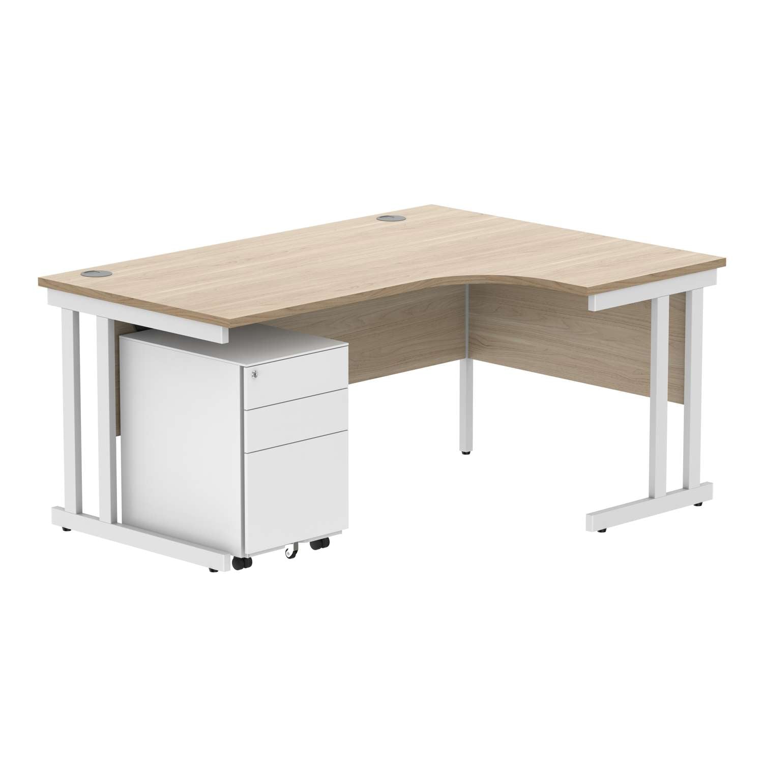 Double Upright Right Hand Radial Desk + Under Desk Steel Pedestal 3 Drawers (FSC)