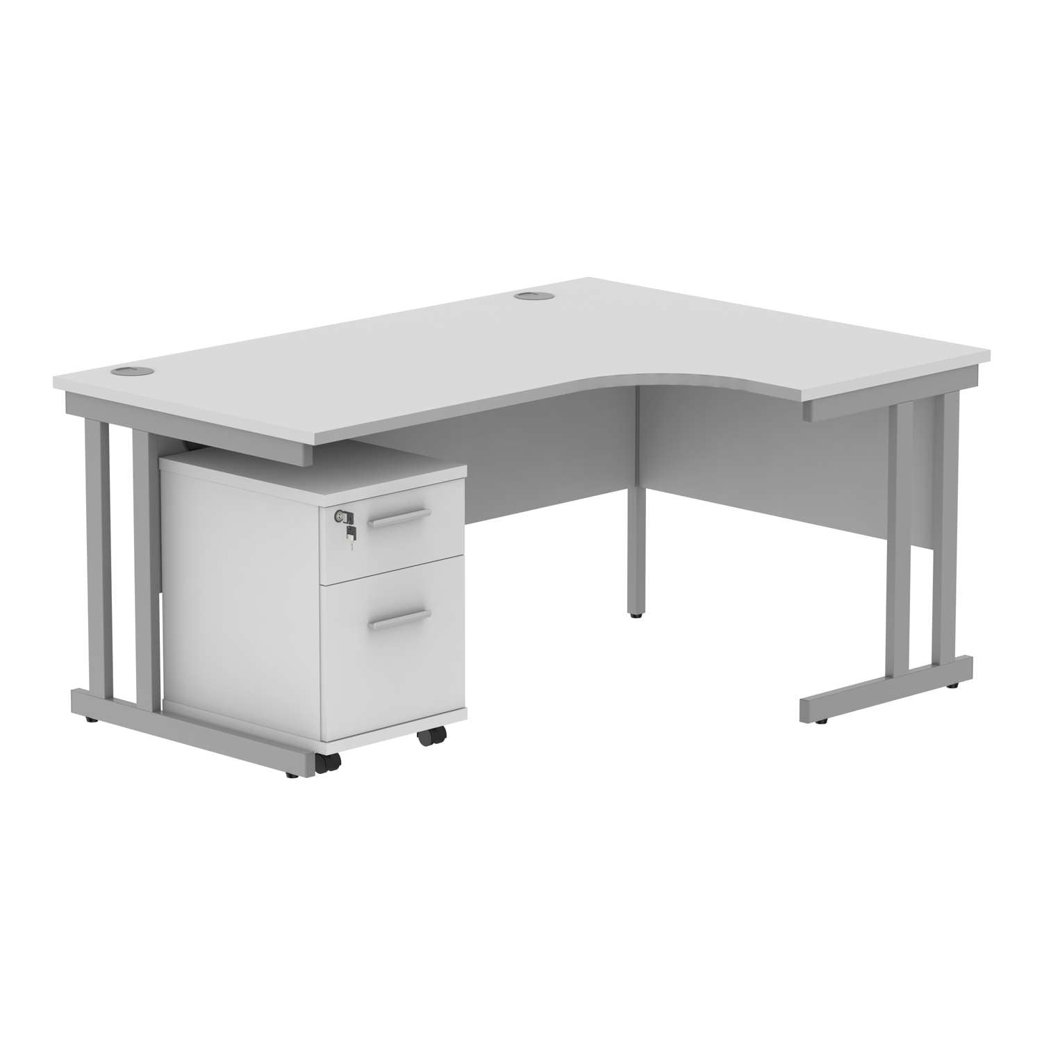 Double Upright Right Hand Radial Desk + 2 Drawer Mobile Under Desk Pedestal (FSC)