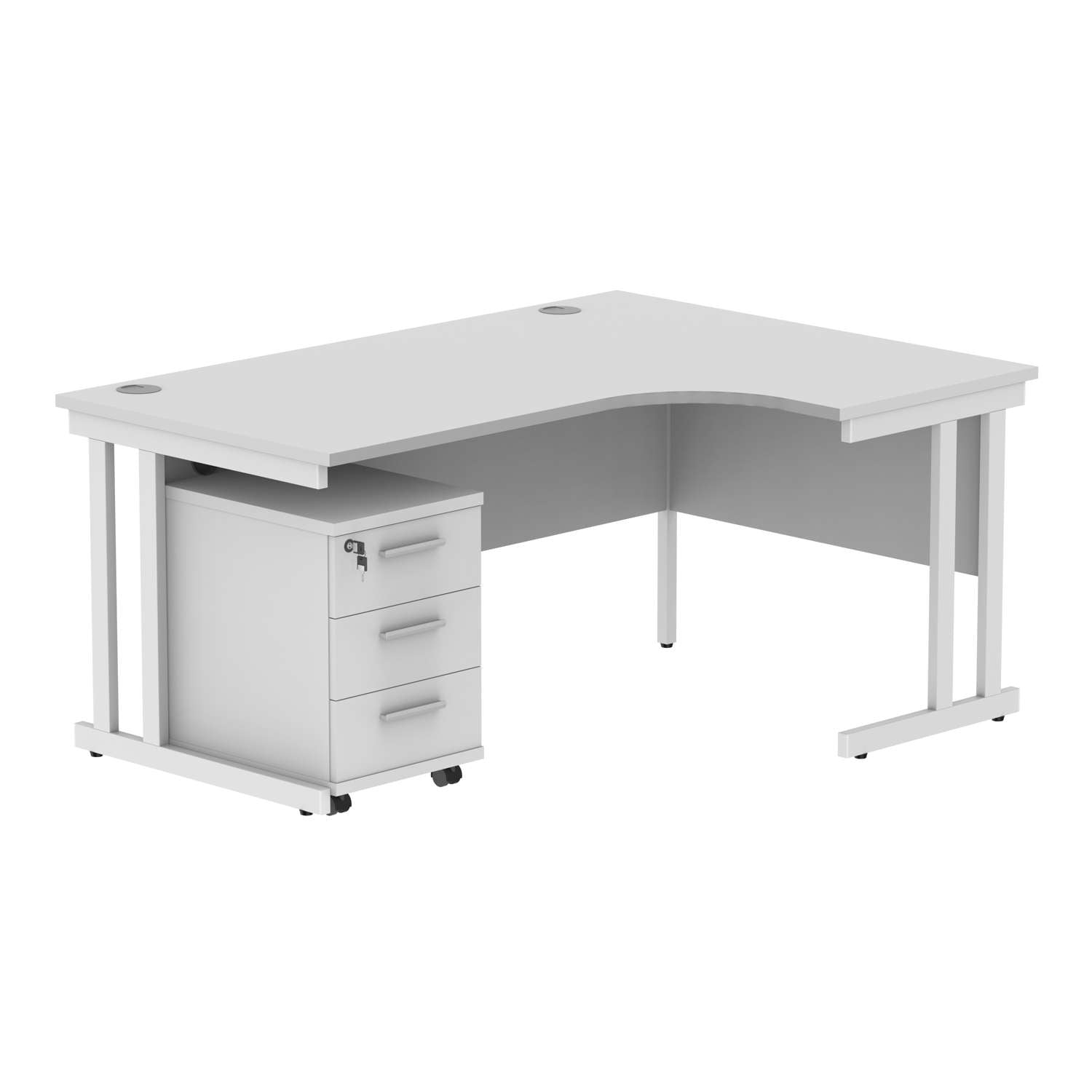 Double Upright Right Hand Radial Desk + 3 Drawer Mobile Under Desk Pedestal (FSC)