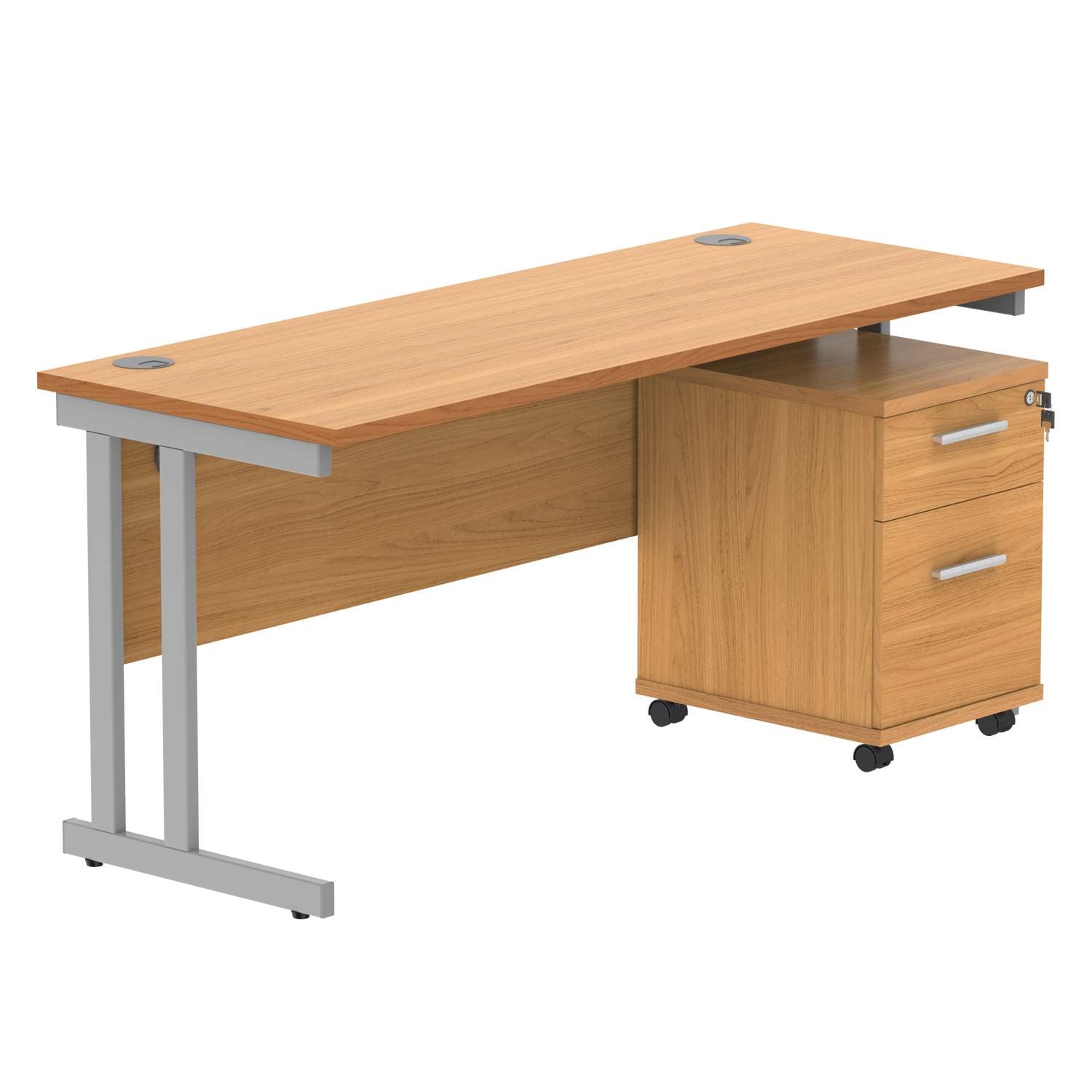 Double Upright Rectangular Desk + 2 Drawer Mobile Under Desk Pedestal (FSC)