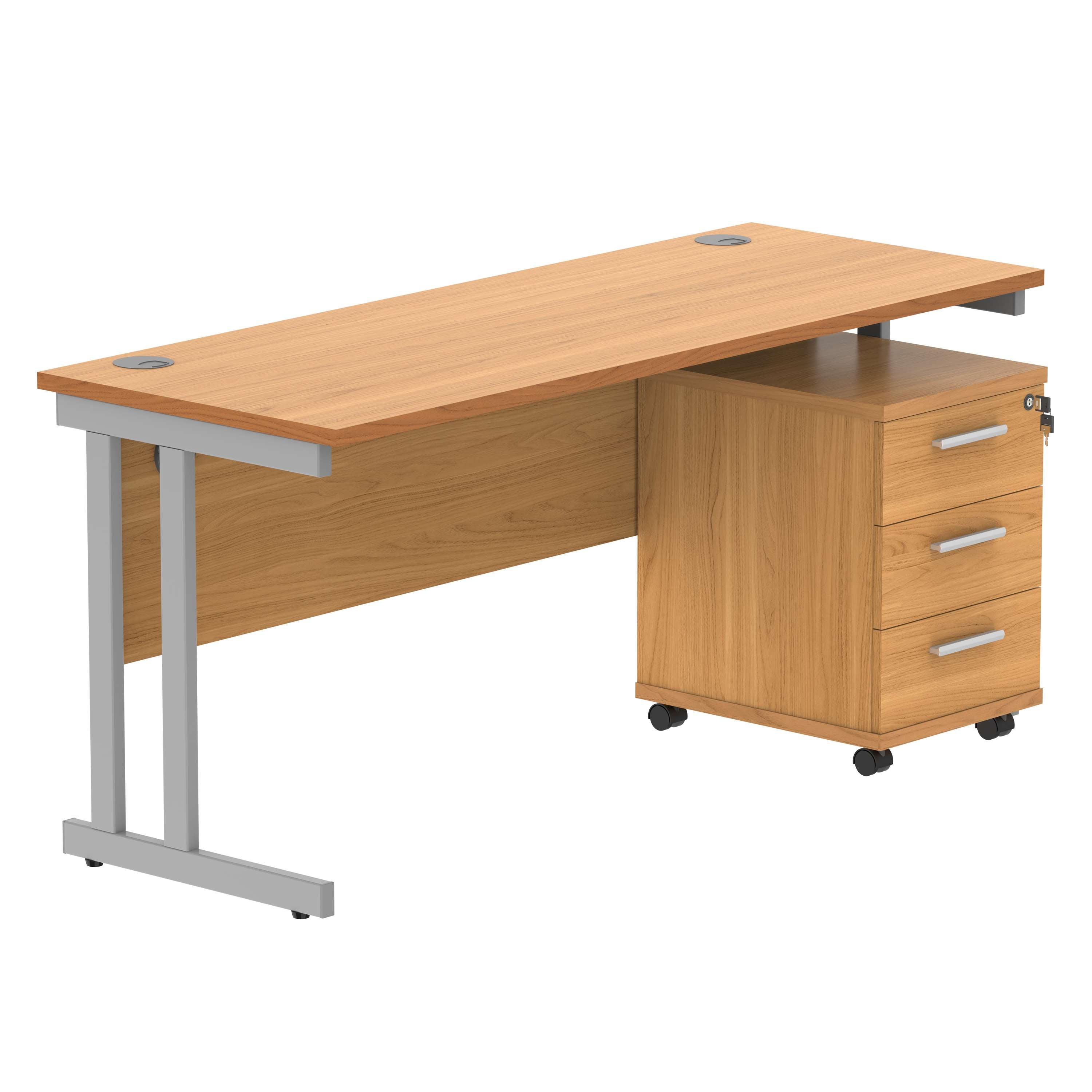 Double Upright Rectangular Desk + 3 Drawer Mobile Under Desk Pedestal (FSC)