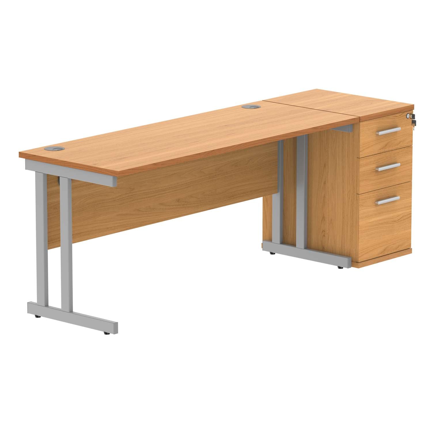 Double Upright Rectangular Desk + Desk High Pedestal (FSC)