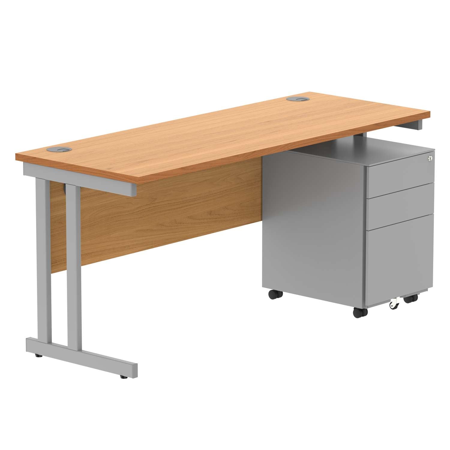 Double Upright Rectangular Desk + Under Desk Steel Pedestal 3 Drawers (FSC)