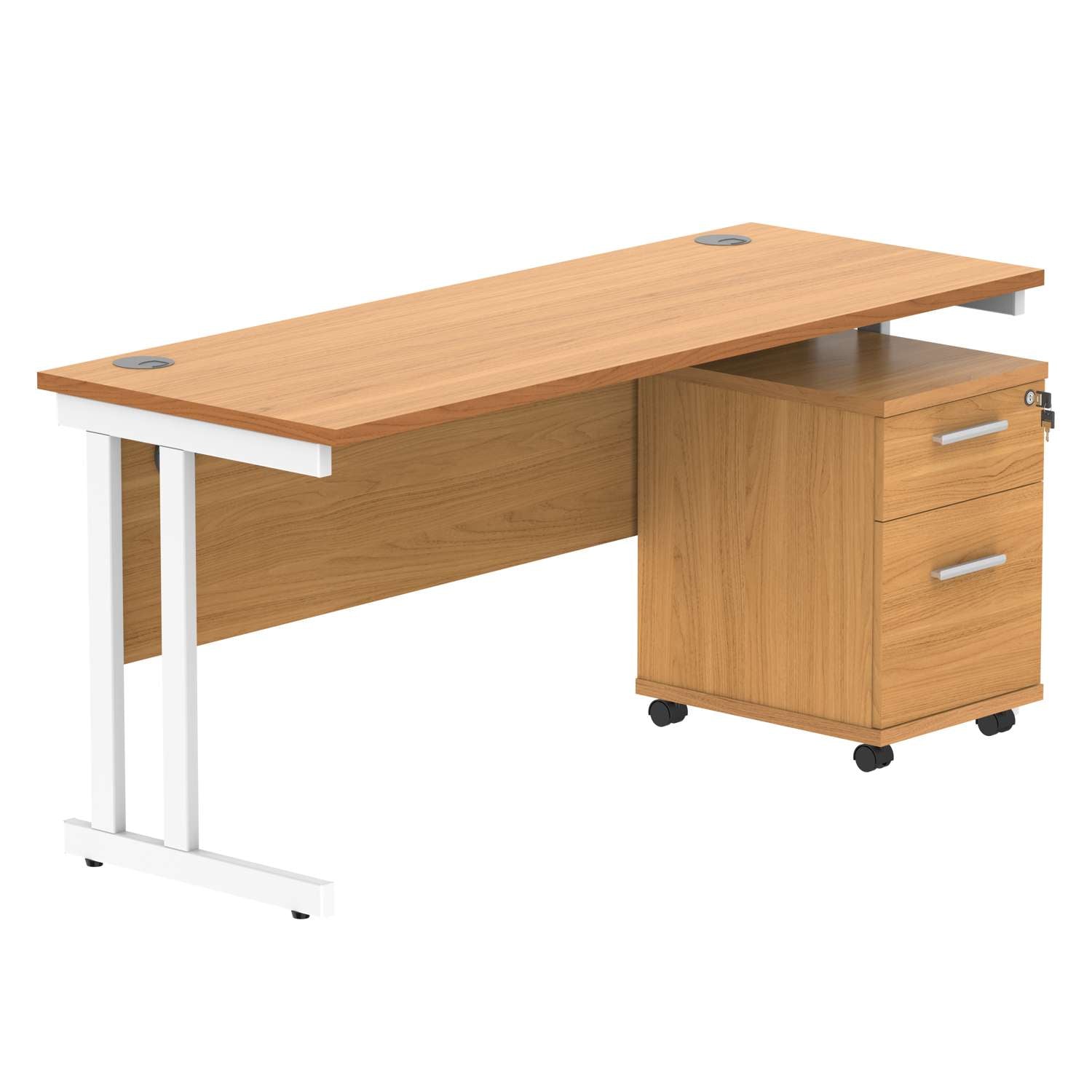 Double Upright Rectangular Desk + 2 Drawer Mobile Under Desk Pedestal (FSC)