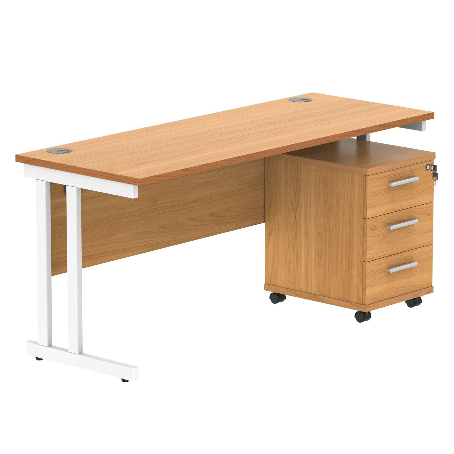 Double Upright Rectangular Desk + 3 Drawer Mobile Under Desk Pedestal (FSC)