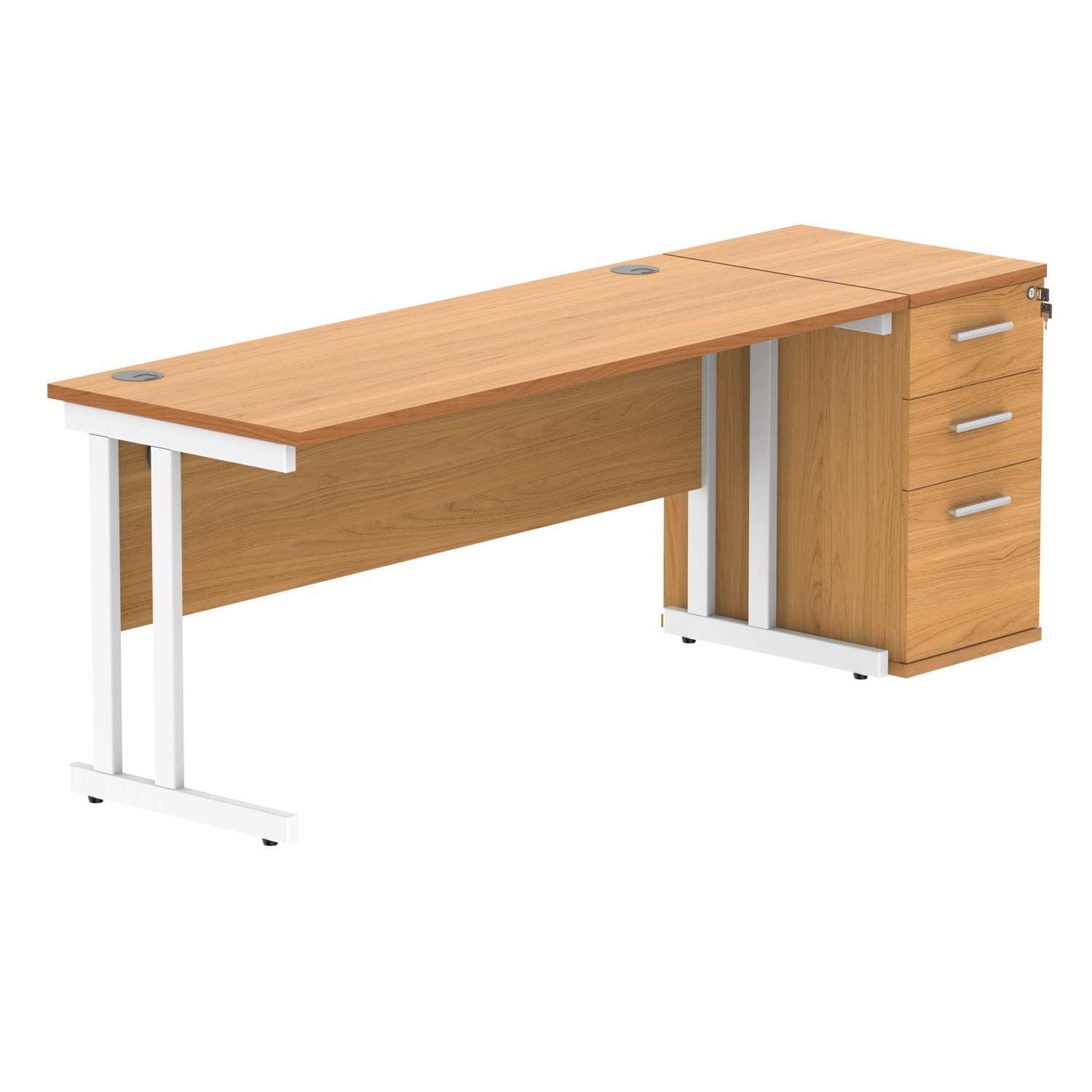 Double Upright Rectangular Desk + Desk High Pedestal (FSC)