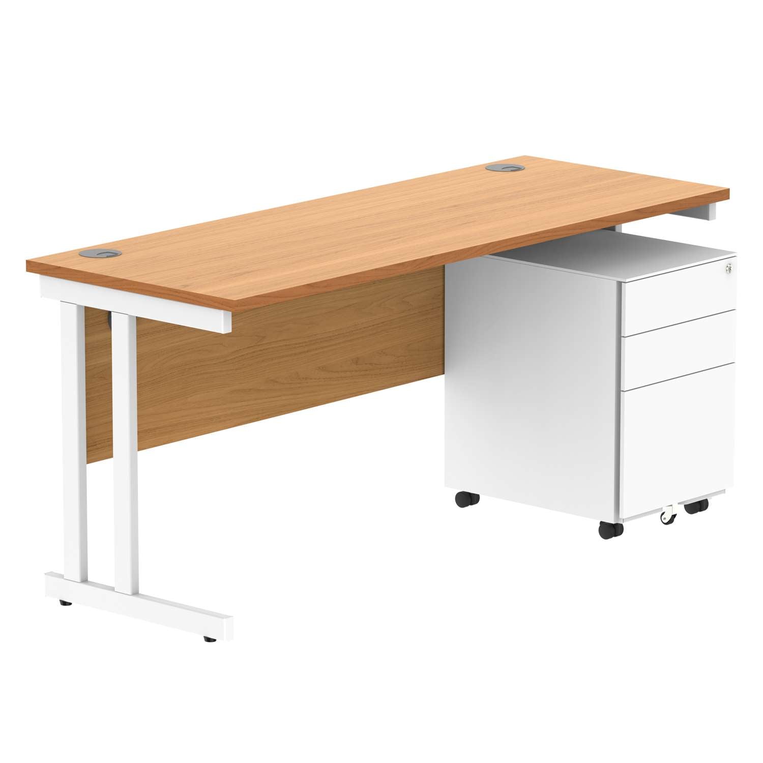 Double Upright Rectangular Desk + Under Desk Steel Pedestal 3 Drawers (FSC)