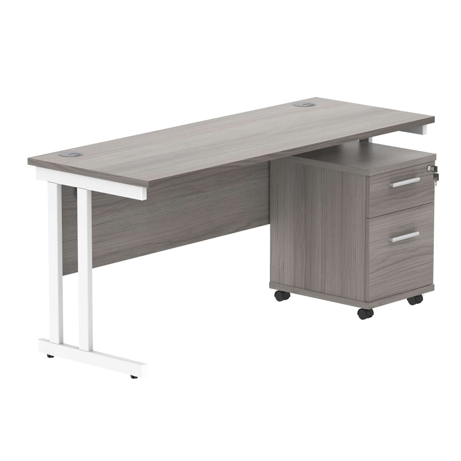 Double Upright Rectangular Desk + 2 Drawer Mobile Under Desk Pedestal (FSC)