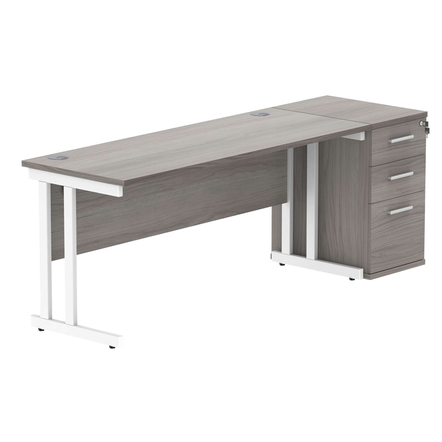 Double Upright Rectangular Desk + Desk High Pedestal (FSC)