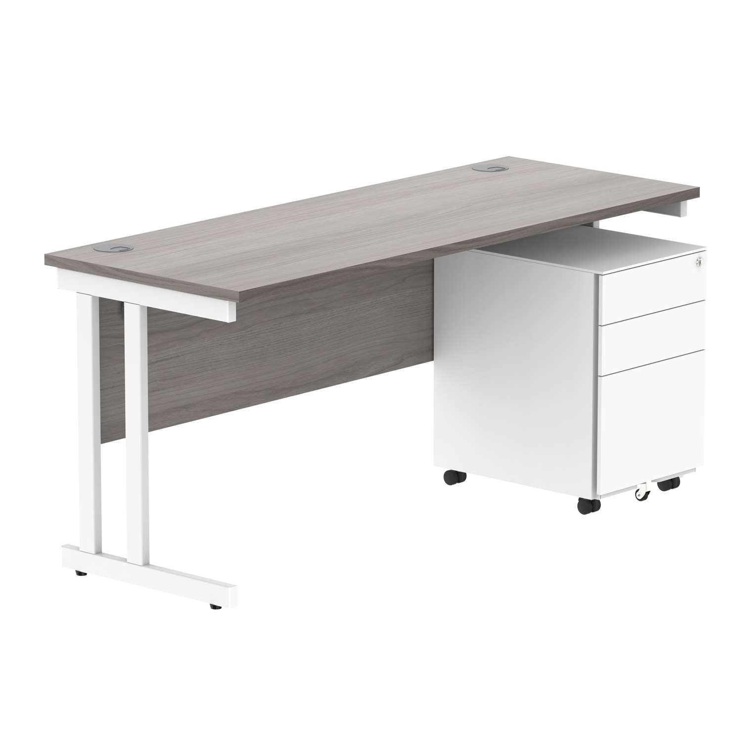 Double Upright Rectangular Desk + Under Desk Steel Pedestal 3 Drawers (FSC)