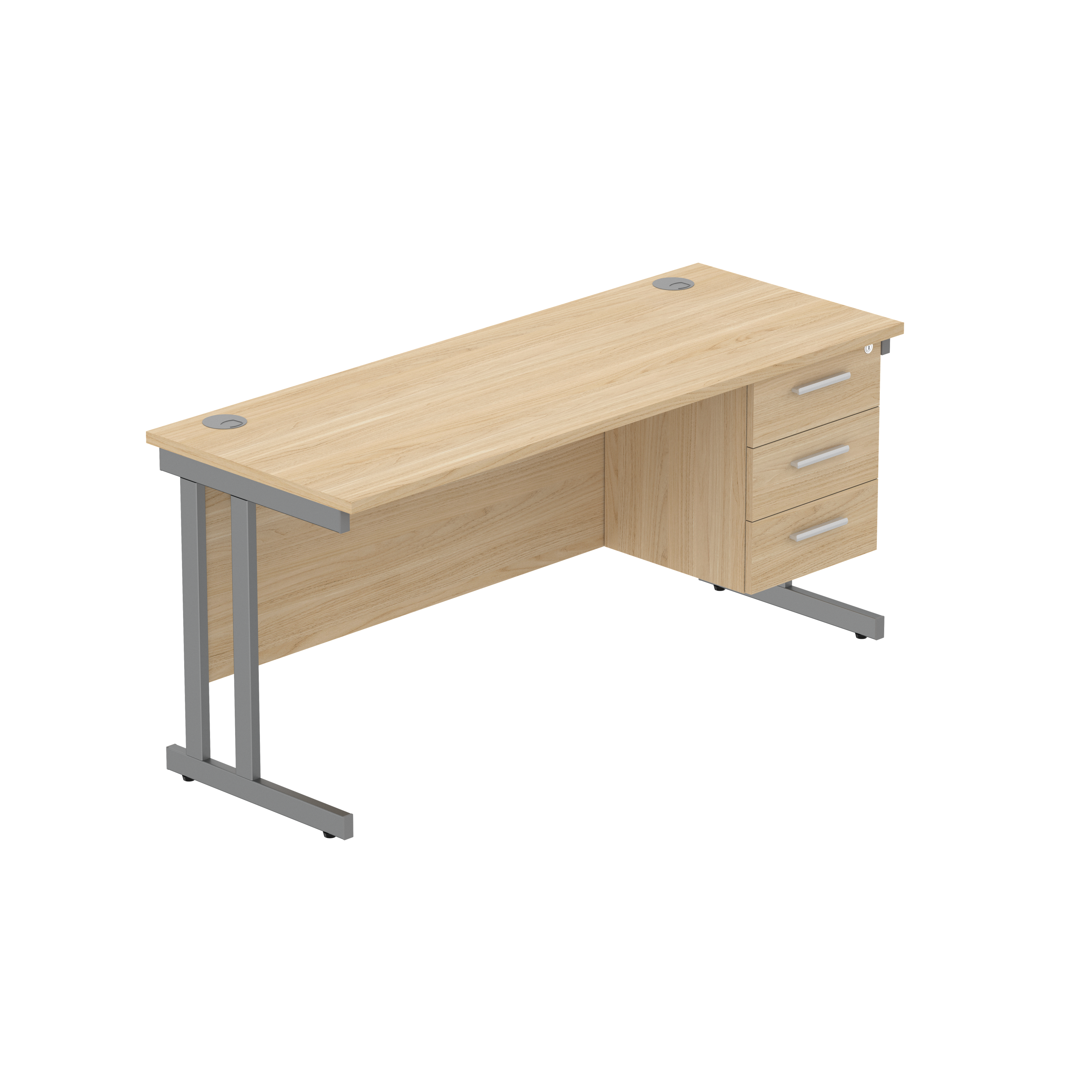 Office Rectangular Desk with Steel Double Upright Cantilever Legs + 3 Drawer Fixed Pedestal (FSC)