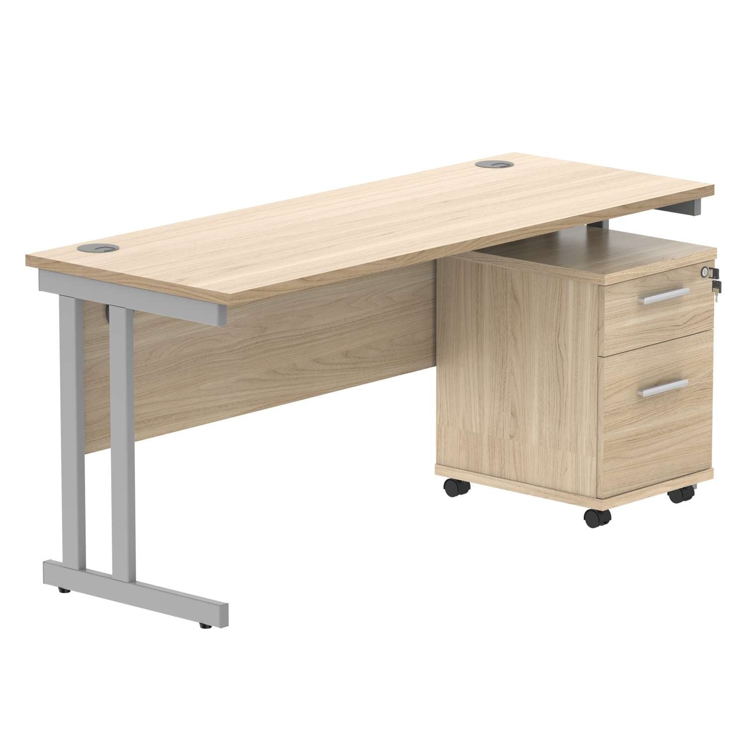 Double Upright Rectangular Desk + 2 Drawer Mobile Under Desk Pedestal (FSC)