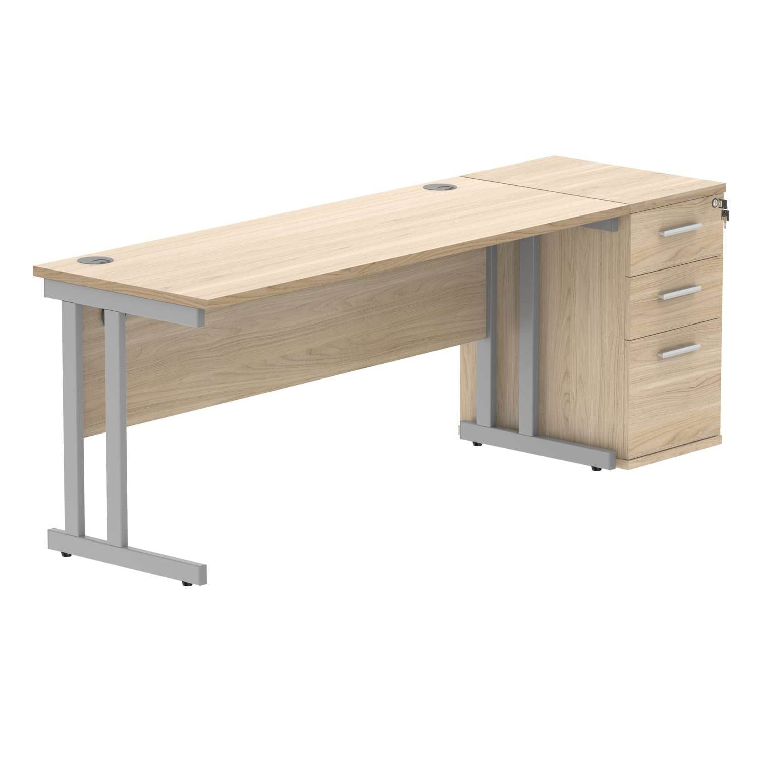 Double Upright Rectangular Desk + Desk High Pedestal (FSC)