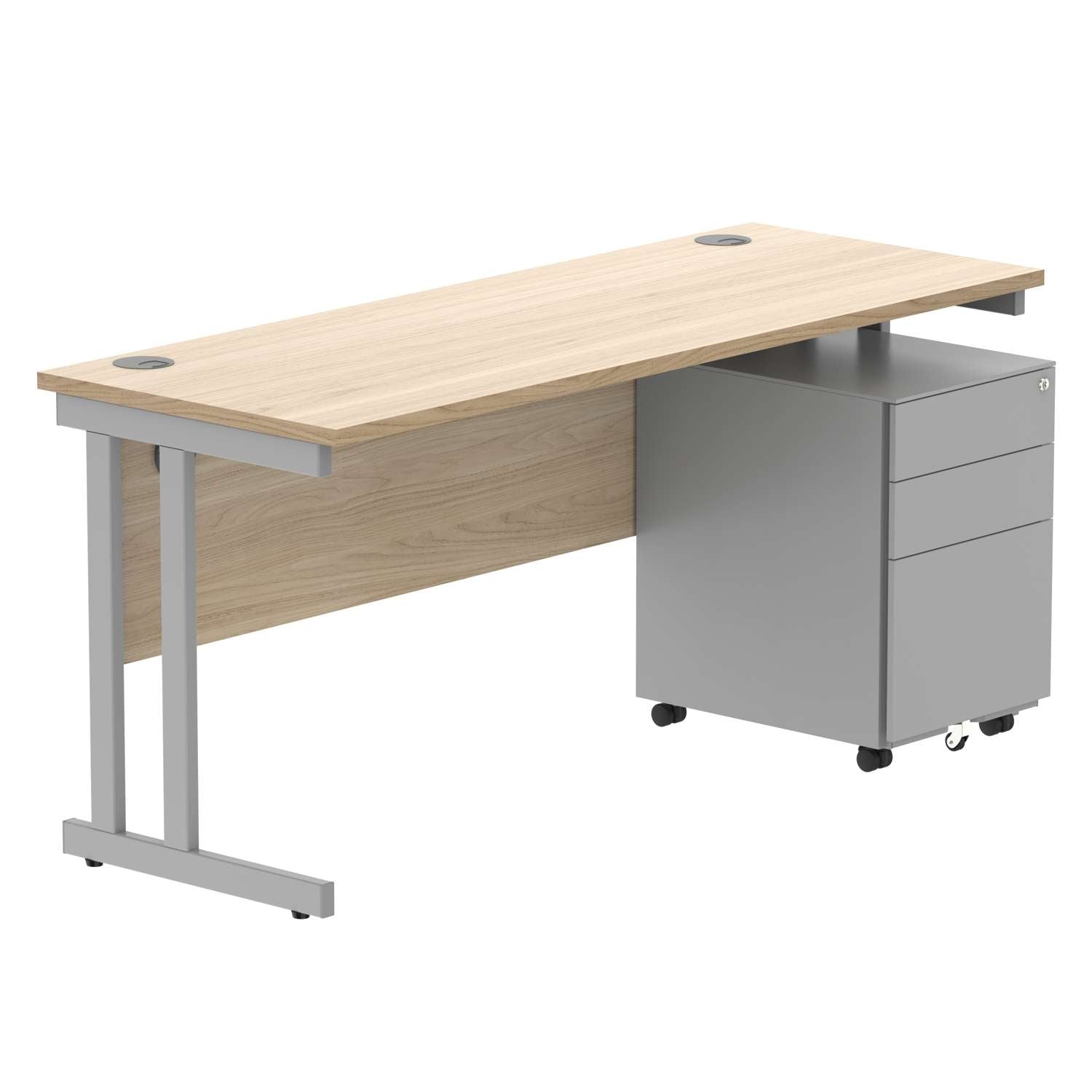 Double Upright Rectangular Desk + Under Desk Steel Pedestal 3 Drawers (FSC)