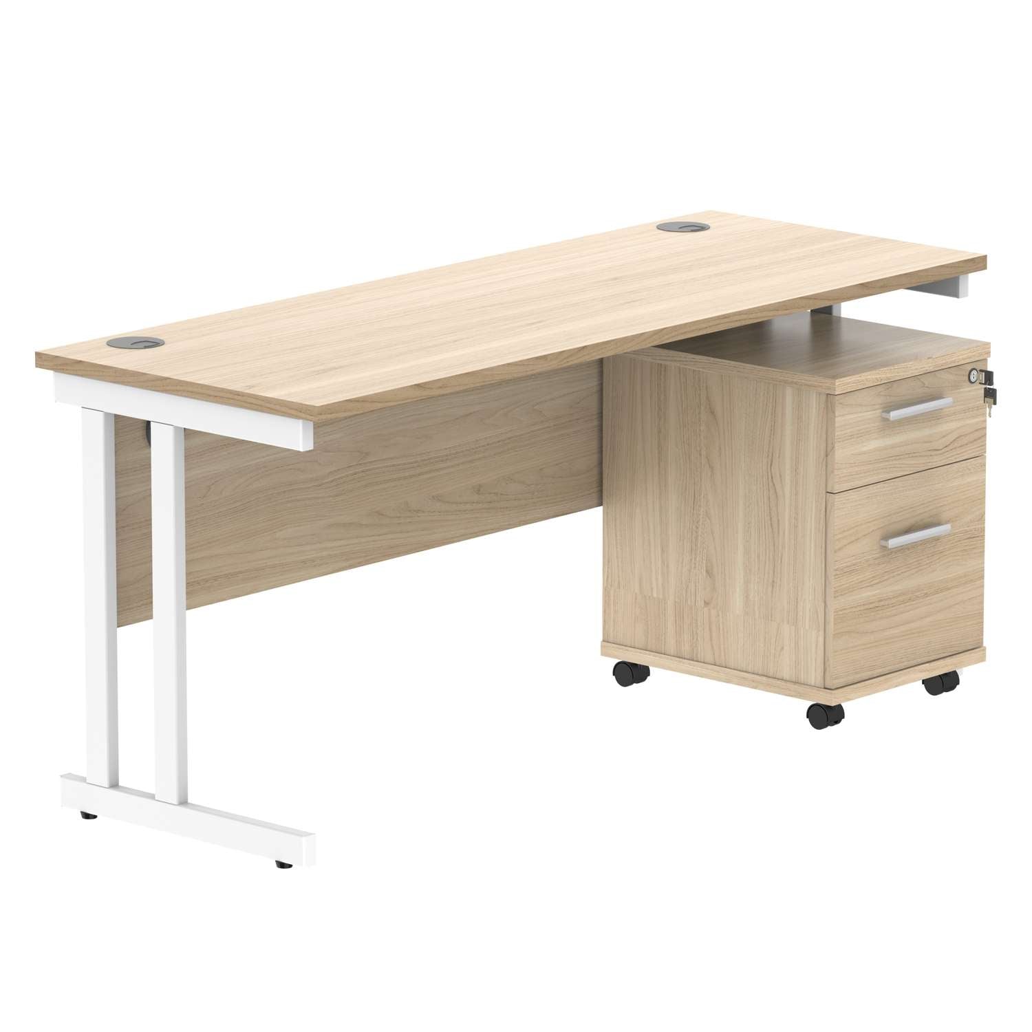 Double Upright Rectangular Desk + 2 Drawer Mobile Under Desk Pedestal (FSC)