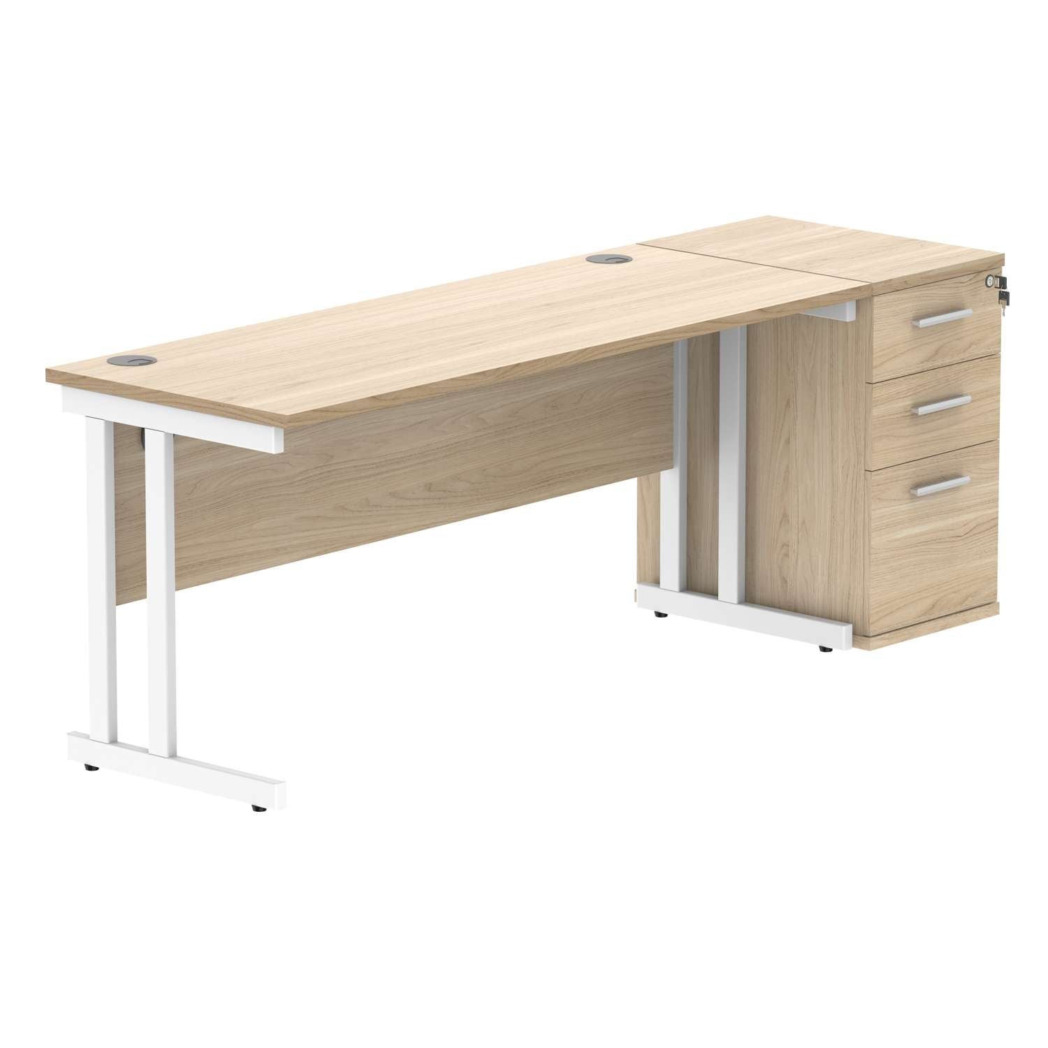 Double Upright Rectangular Desk + Desk High Pedestal (FSC)