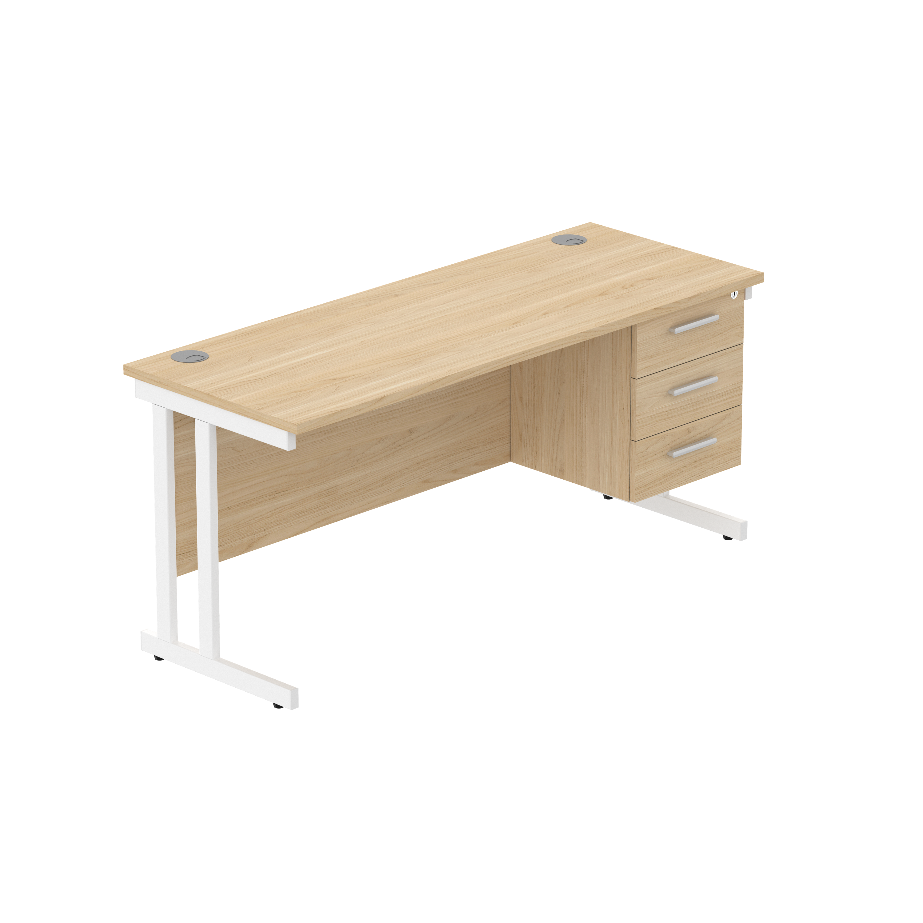 Office Rectangular Desk with Steel Double Upright Cantilever Legs + 3 Drawer Fixed Pedestal (FSC)