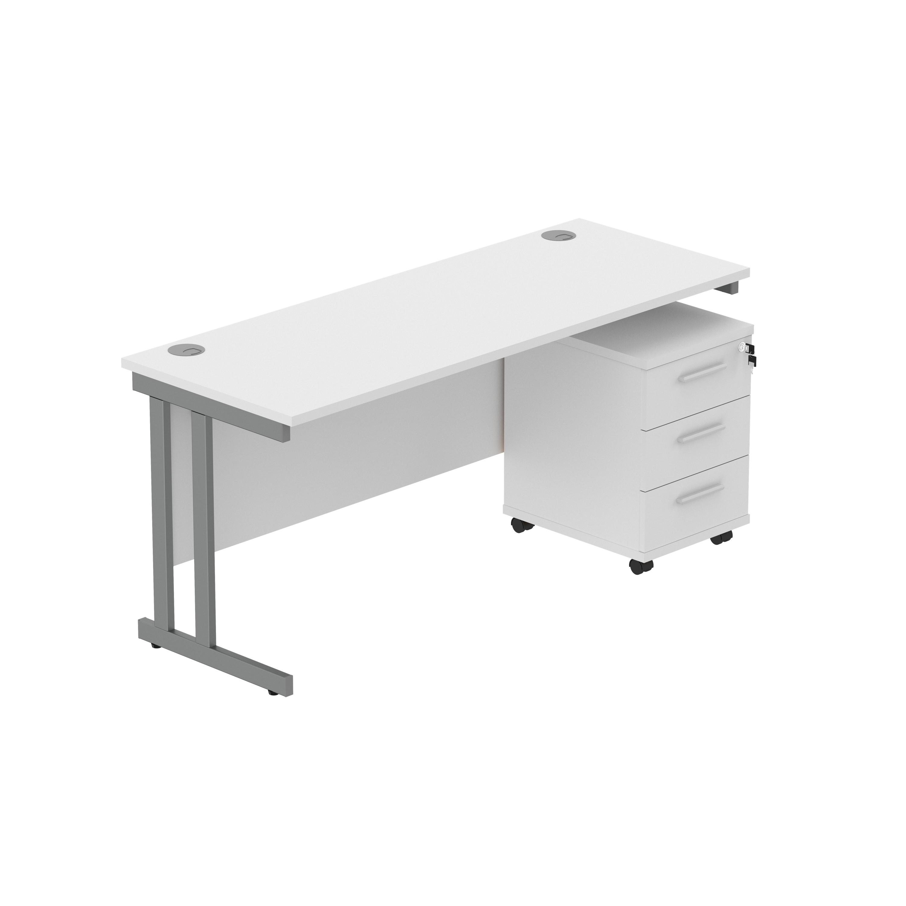 Double Upright Rectangular Desk + 3 Drawer Mobile Under Desk Pedestal (FSC)