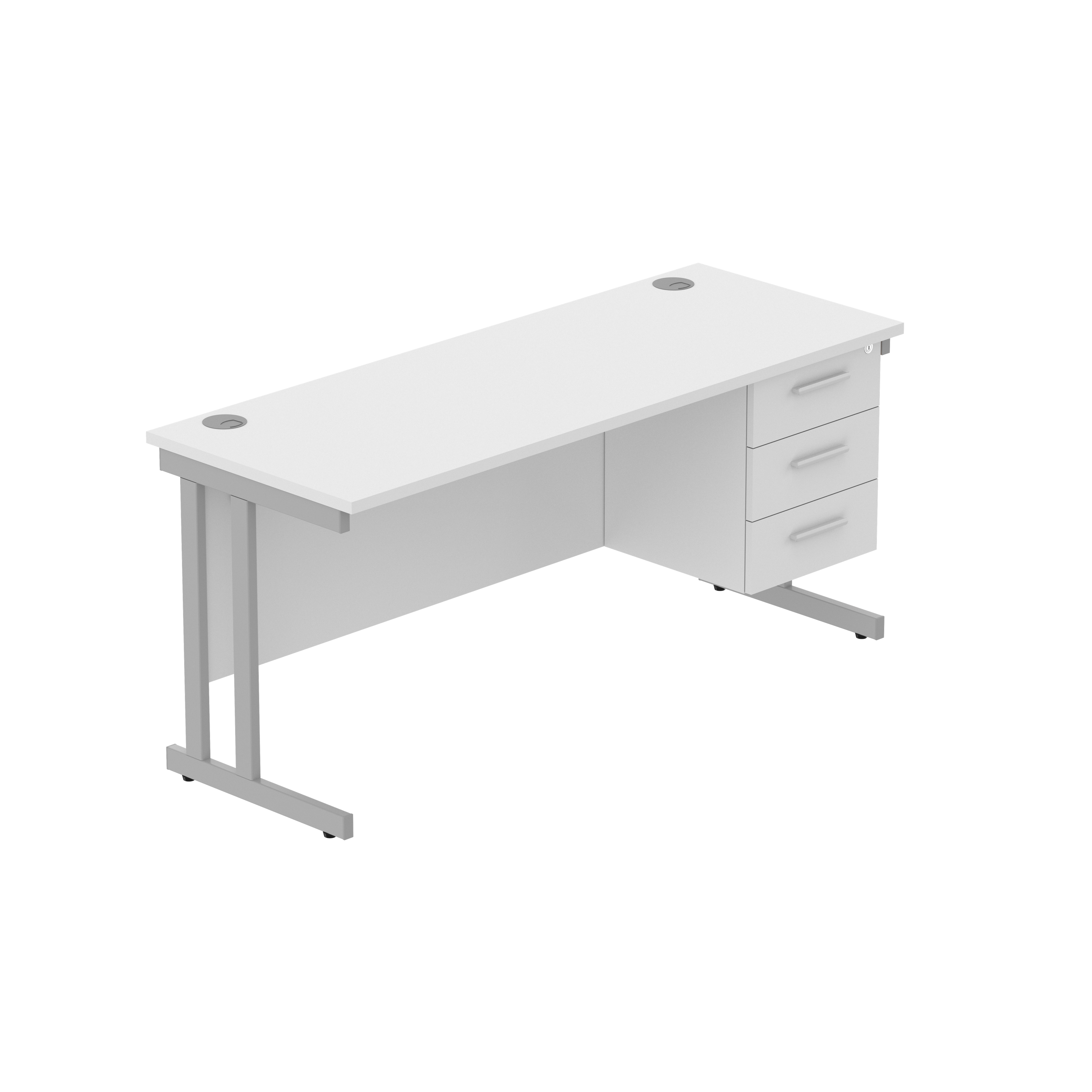 Office Rectangular Desk with Steel Double Upright Cantilever Legs + 3 Drawer Fixed Pedestal (FSC)