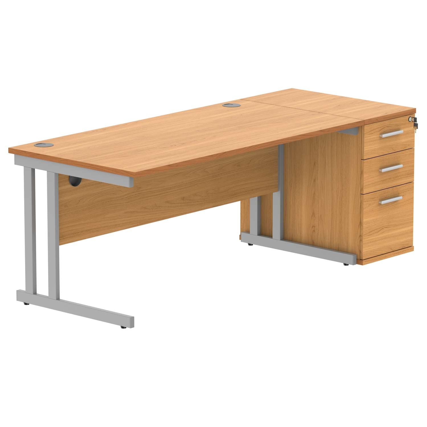 Double Upright Rectangular Desk + Desk High Pedestal (FSC)