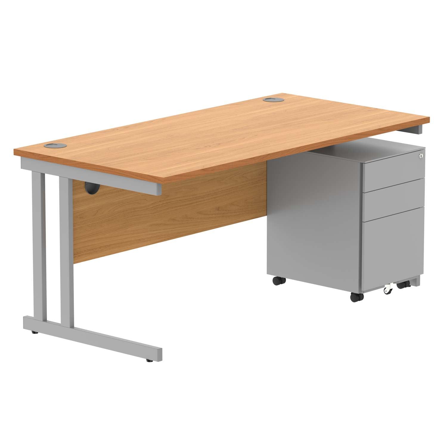 Double Upright Rectangular Desk + Under Desk Steel Pedestal 3 Drawers (FSC)