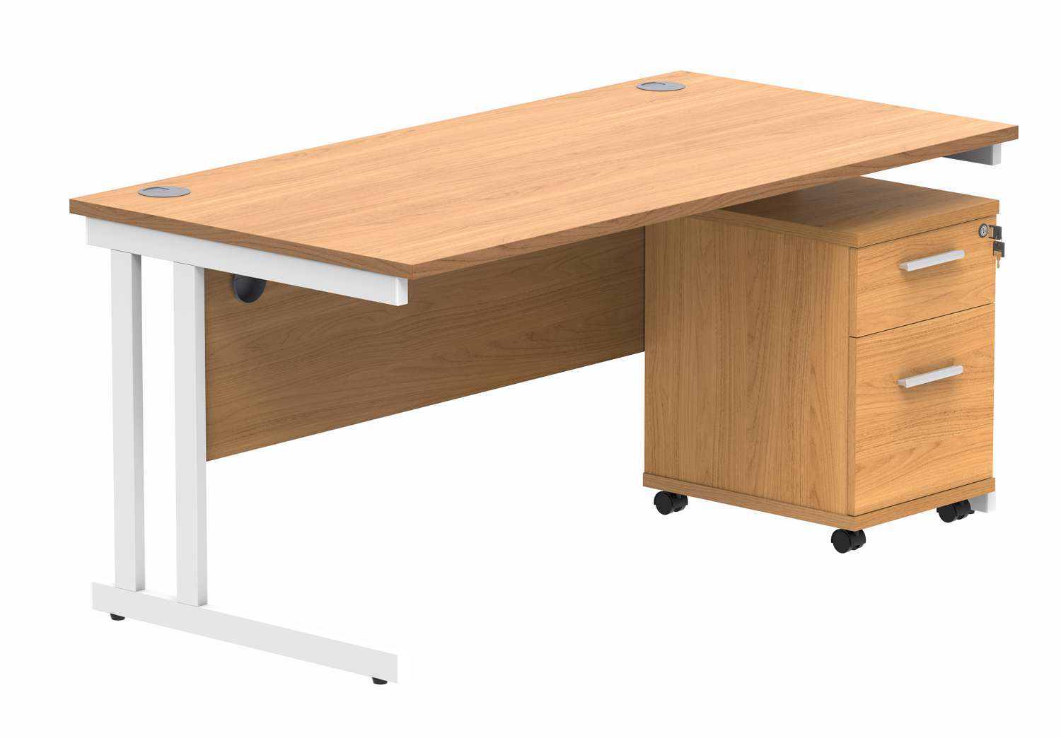 Double Upright Rectangular Desk + 2 Drawer Mobile Under Desk Pedestal (FSC)