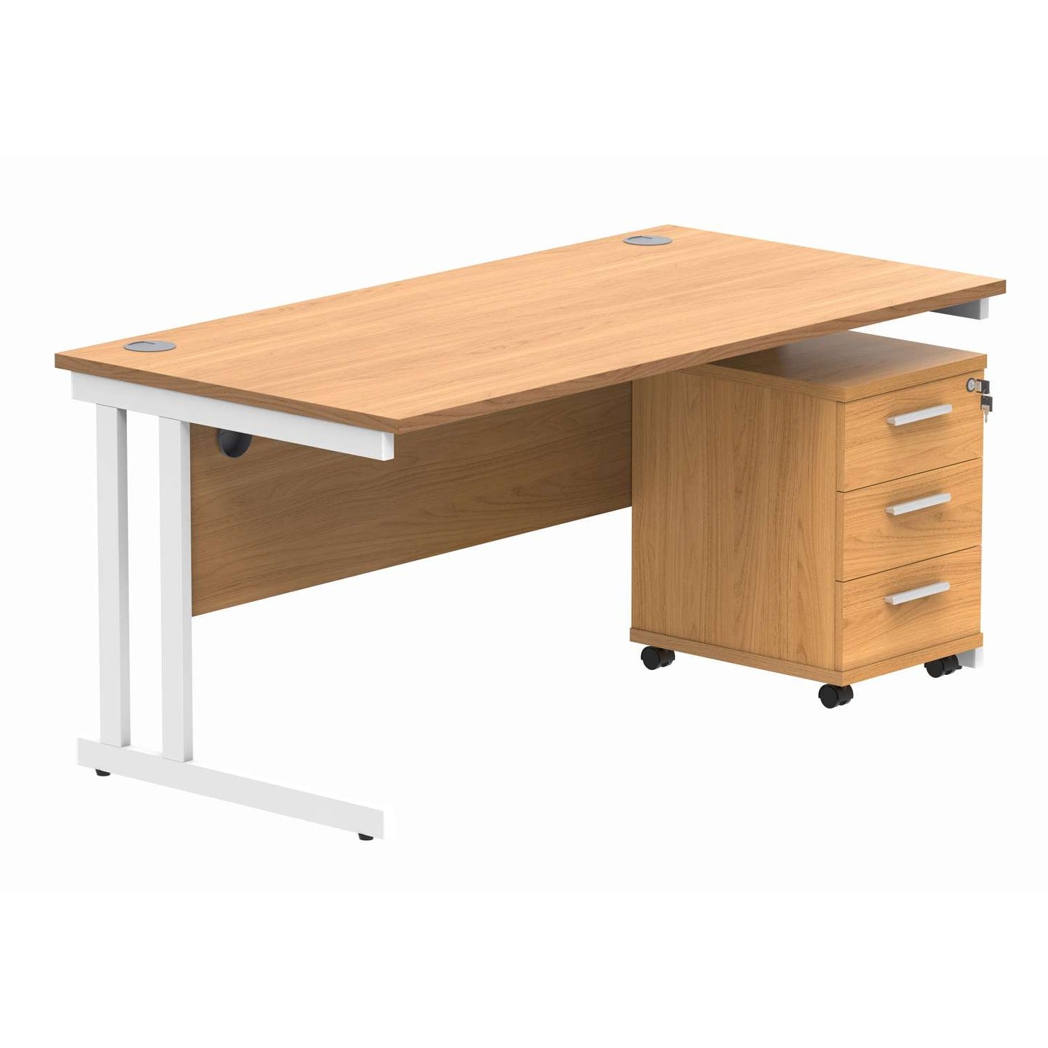 Double Upright Rectangular Desk + 3 Drawer Mobile Under Desk Pedestal (FSC)