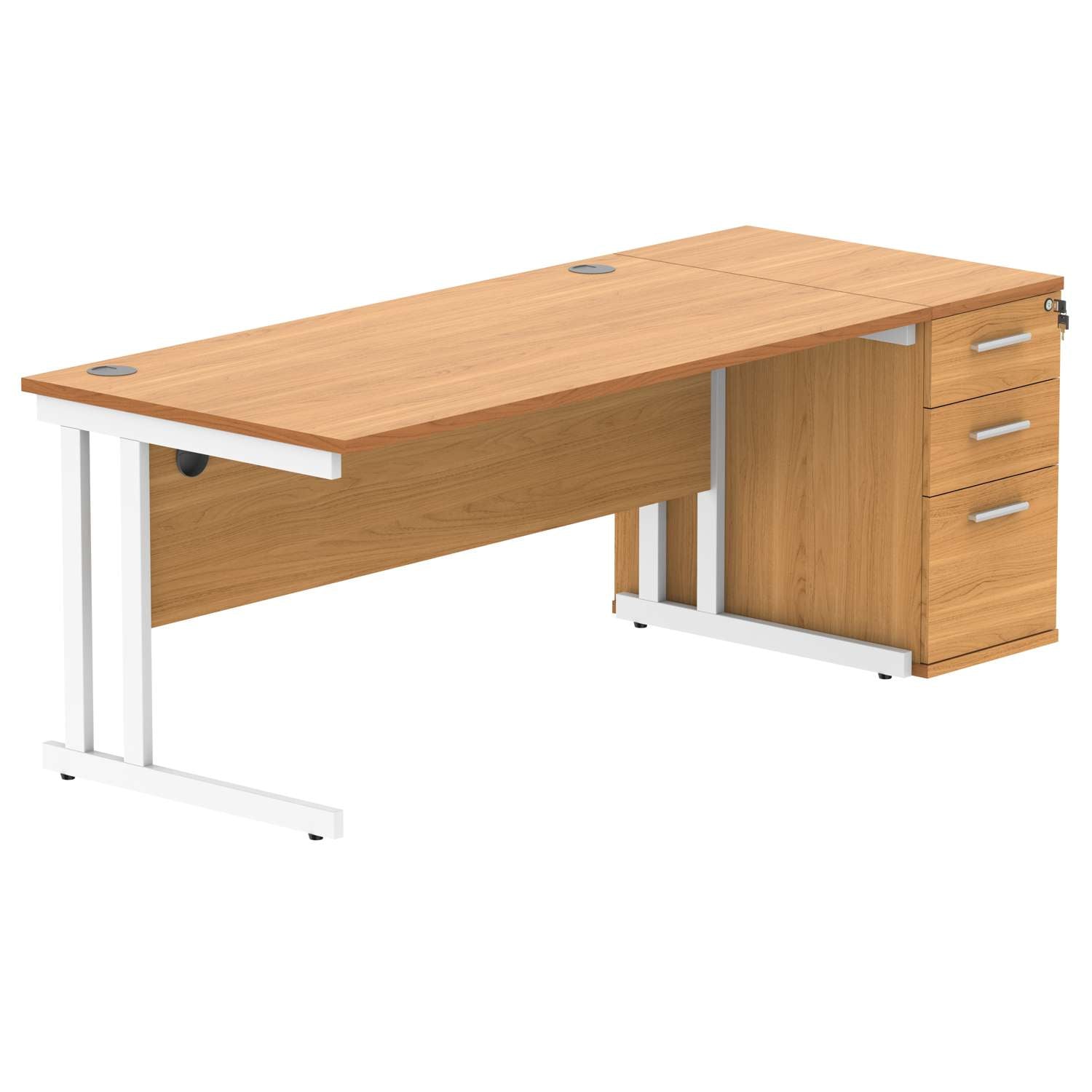 Double Upright Rectangular Desk + Desk High Pedestal (FSC)