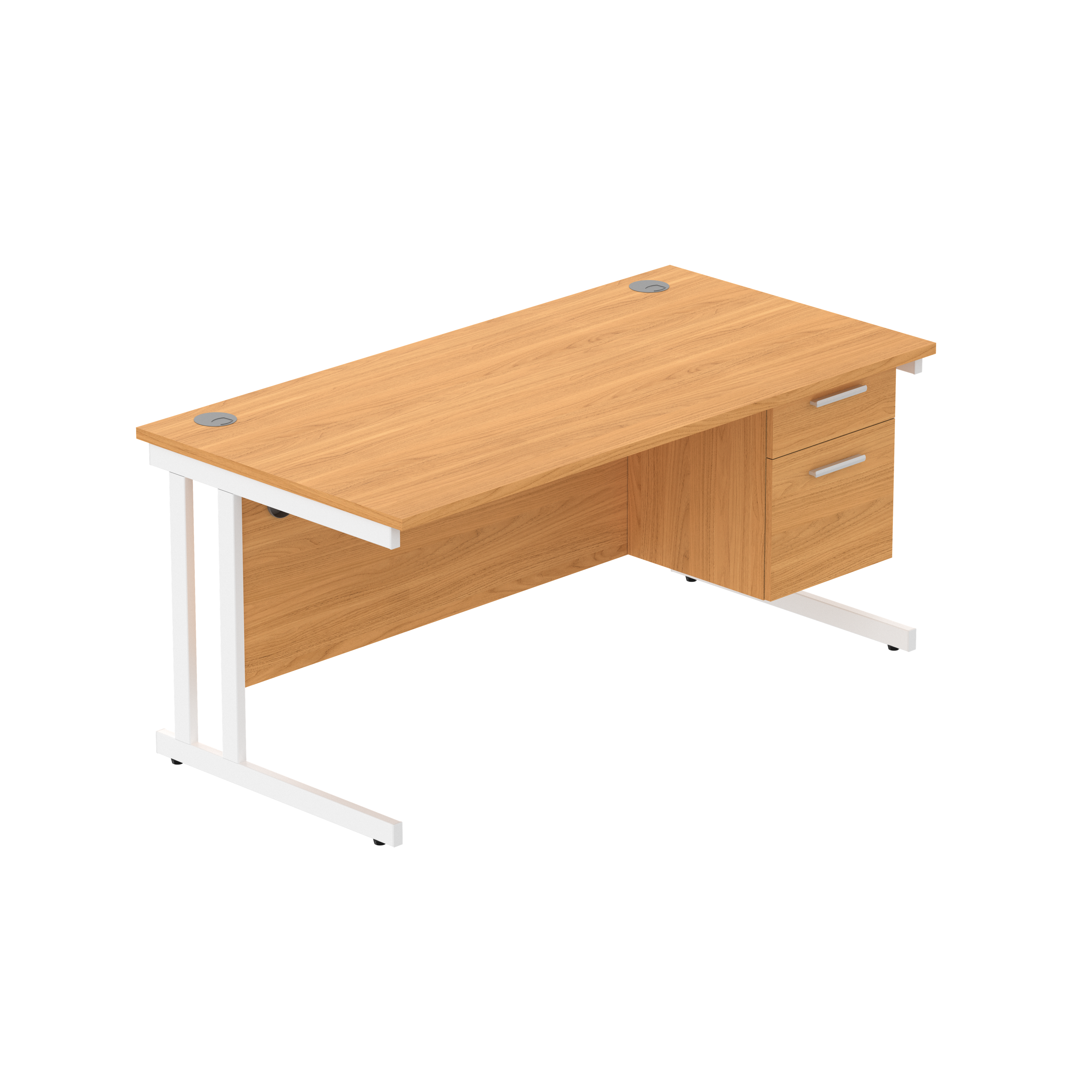 Office Rectangular Desk with Steel Double Upright Cantilever Legs + 2 Drawer Fixed Pedestal (FSC) | 1600X800 | Norwegian Beech/White