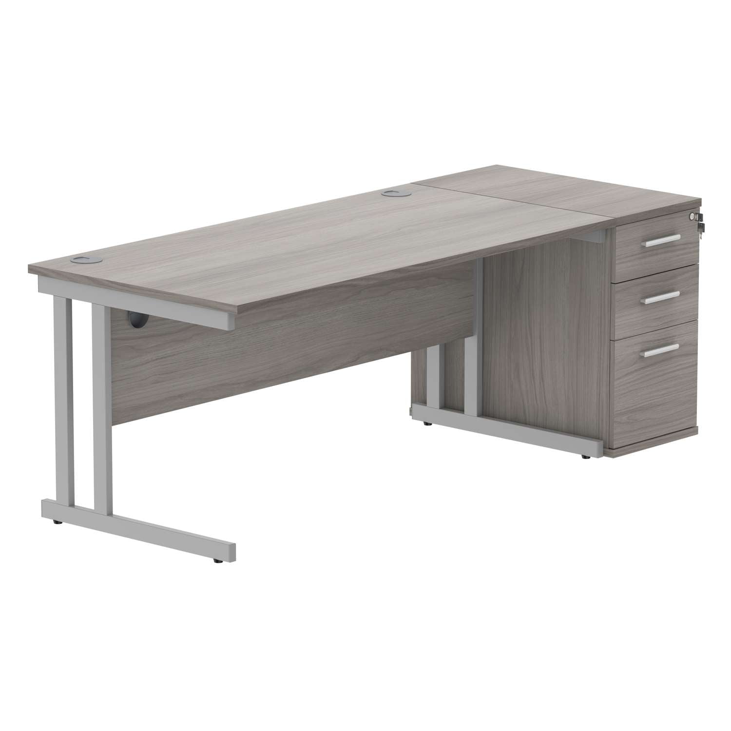 Double Upright Rectangular Desk + Desk High Pedestal (FSC)