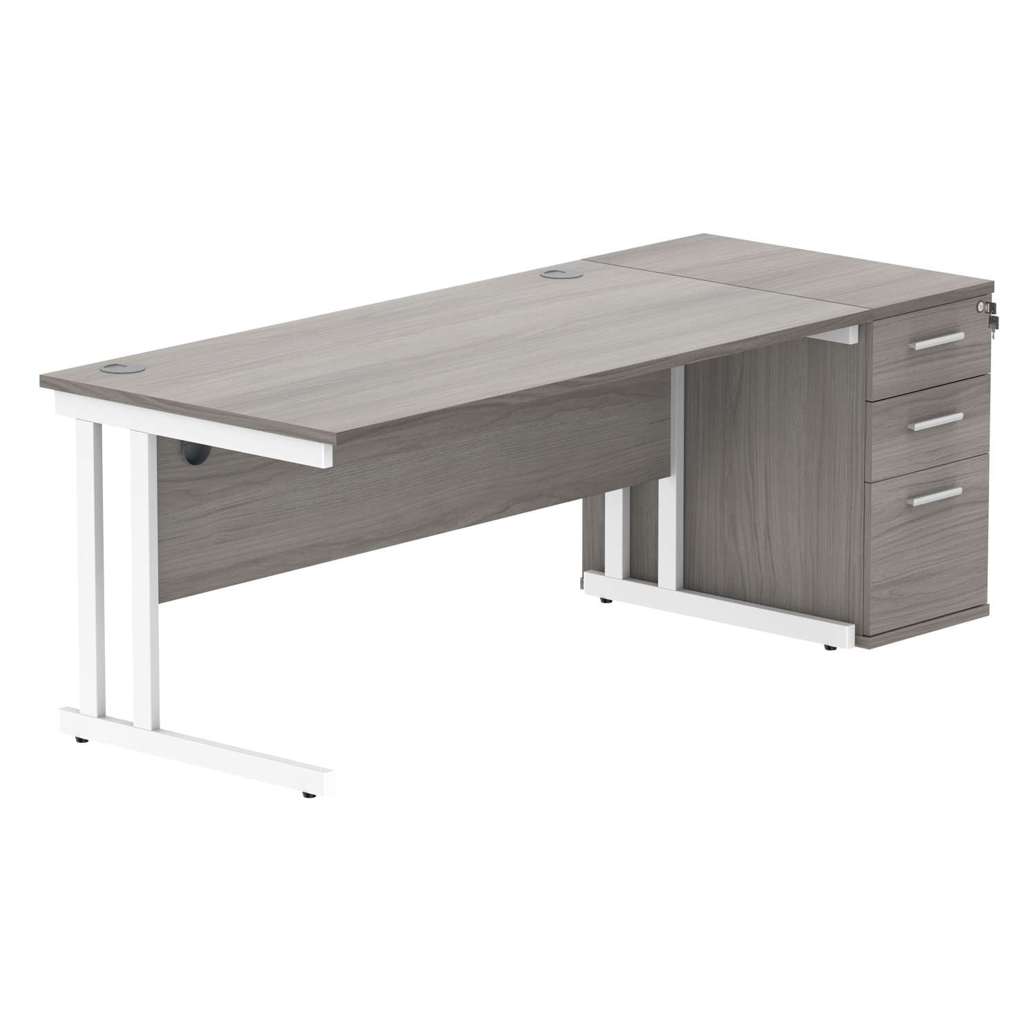 Double Upright Rectangular Desk + Desk High Pedestal (FSC)