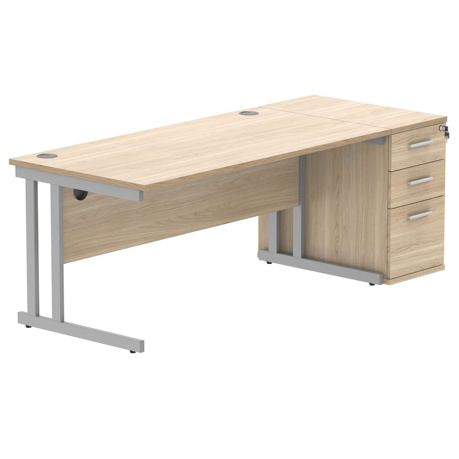 Double Upright Rectangular Desk + Desk High Pedestal (FSC)