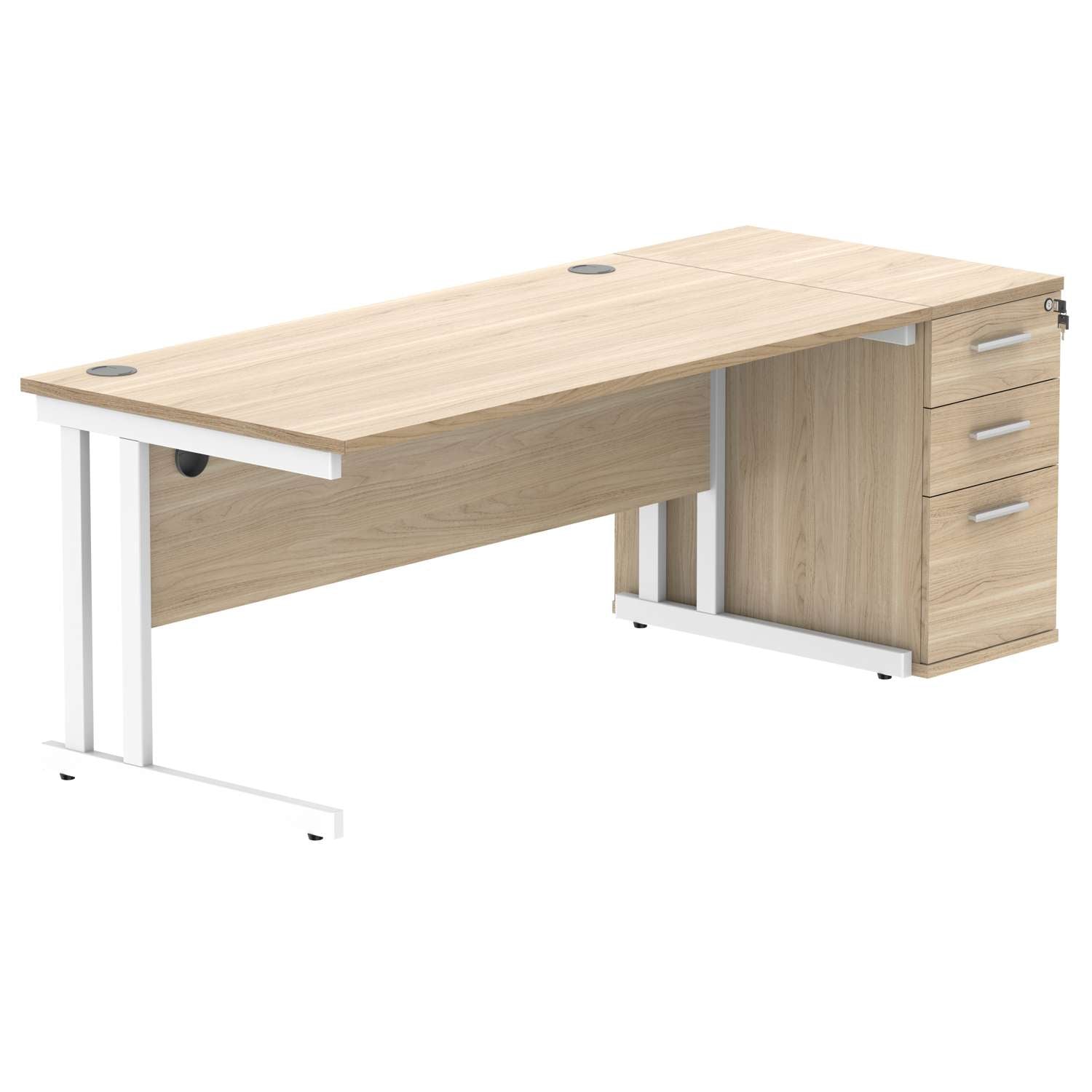 Double Upright Rectangular Desk + Desk High Pedestal (FSC)