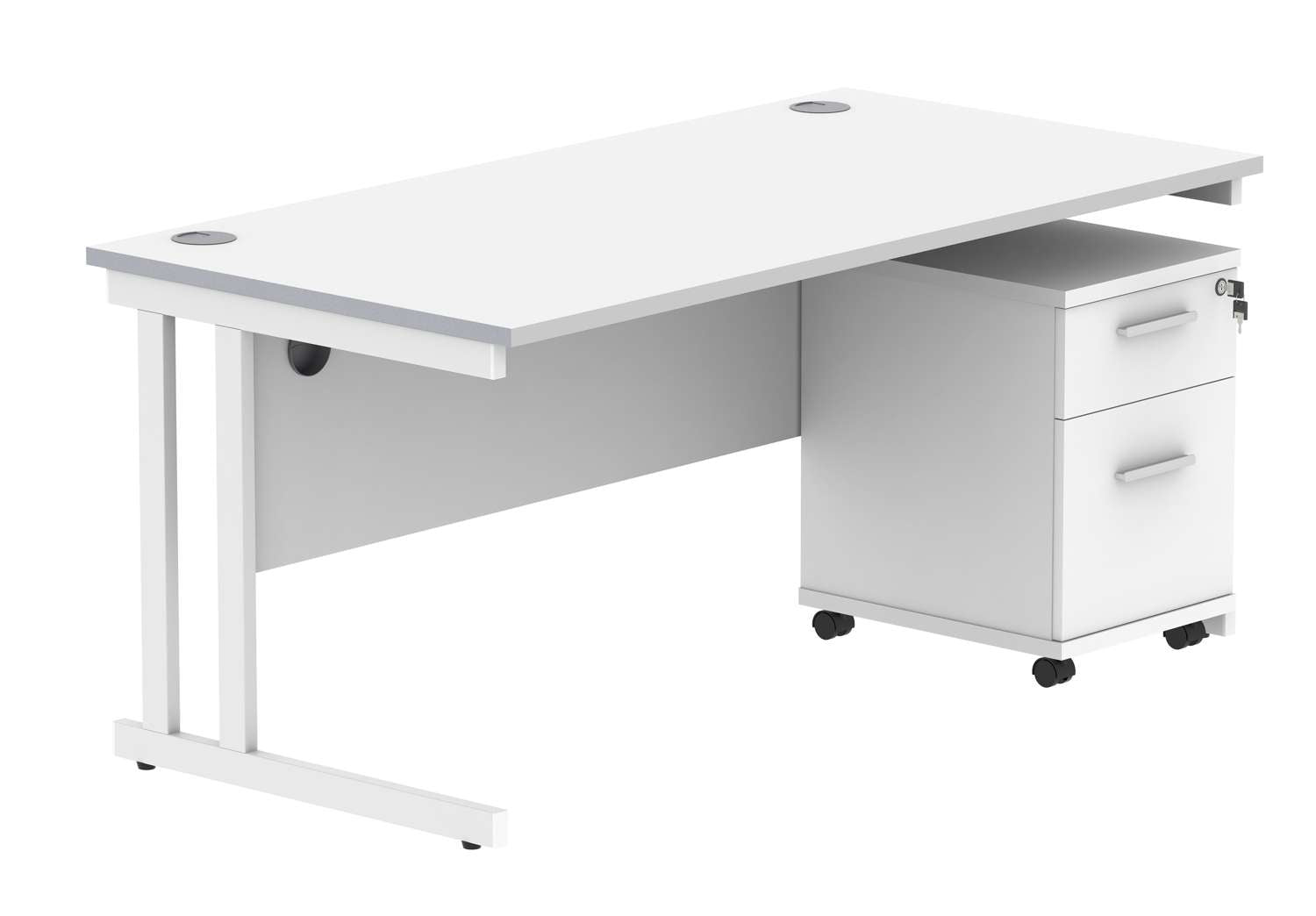 Double Upright Rectangular Desk + 2 Drawer Mobile Under Desk Pedestal (FSC)