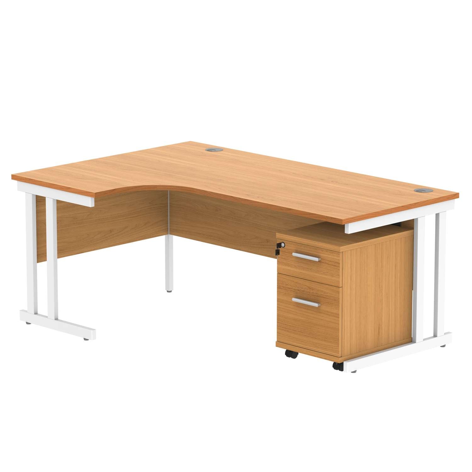 Double Upright Left Hand Radial Desk + 2 Drawer Mobile Under Desk Pedestal (FSC)