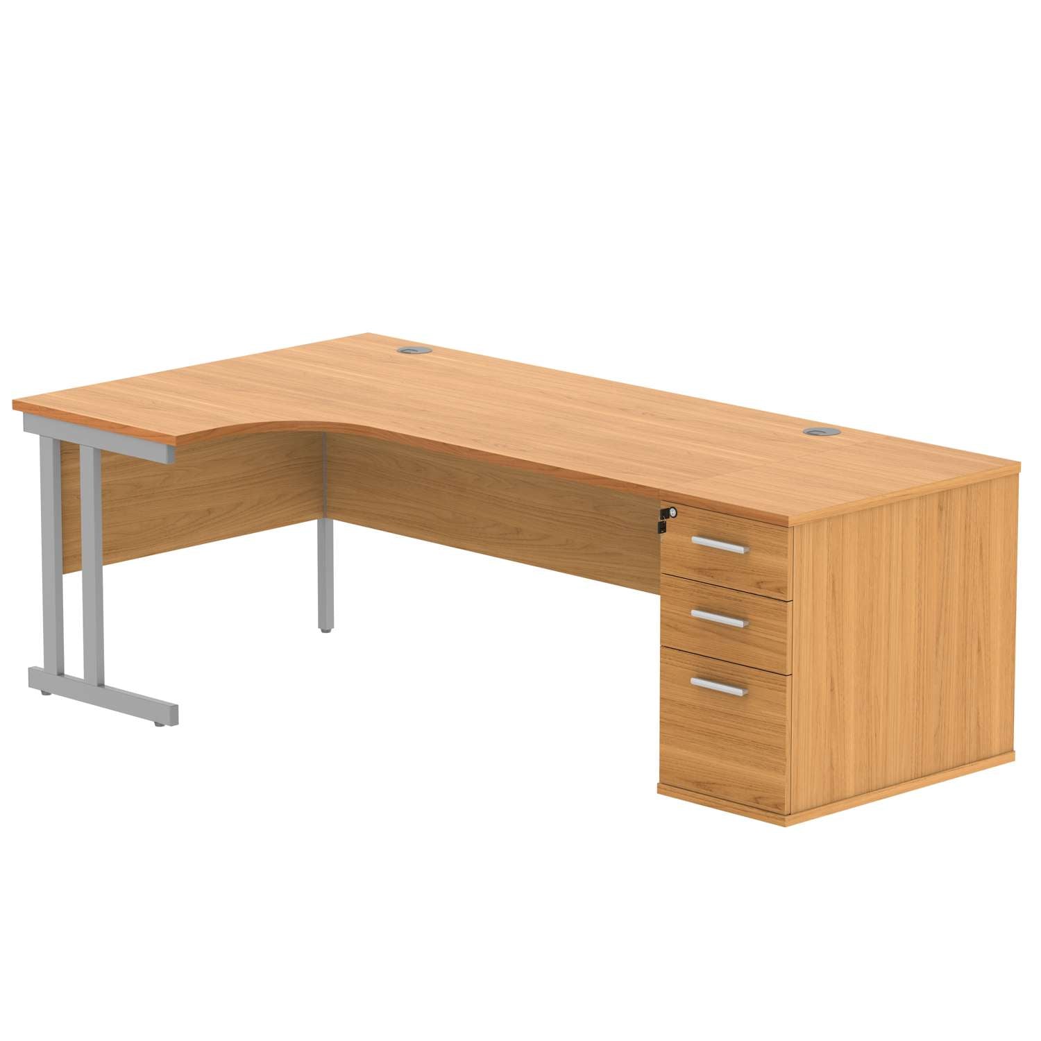 Double Upright Left Hand Radial Desk + Desk High Pedestal (FSC)