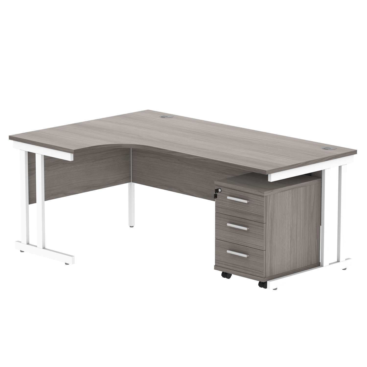 Double Upright Left Hand Radial Desk + 3 Drawer Mobile Under Desk Pedestal (FSC)