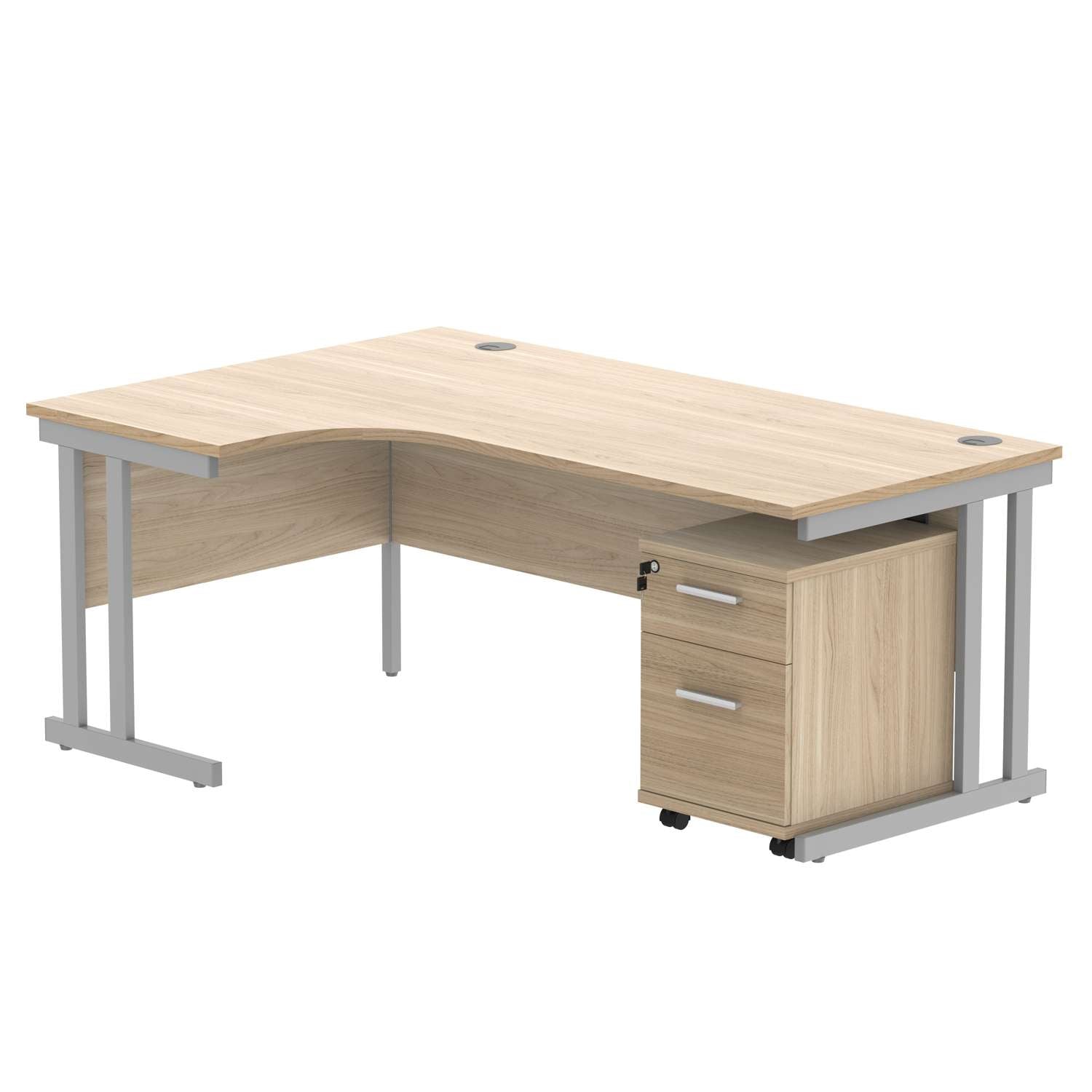 Double Upright Left Hand Radial Desk + 2 Drawer Mobile Under Desk Pedestal (FSC)